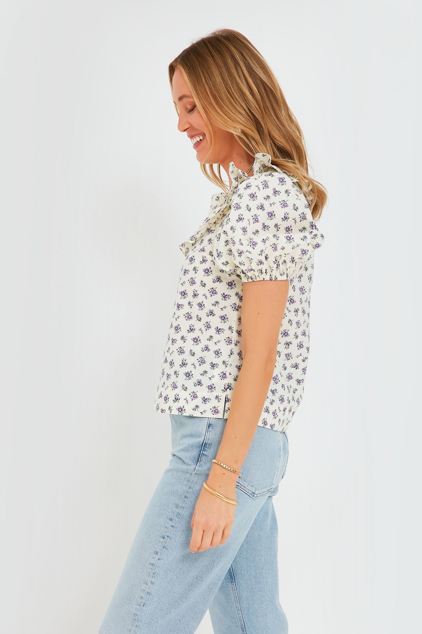 White and Purple Floral Briar Blouse