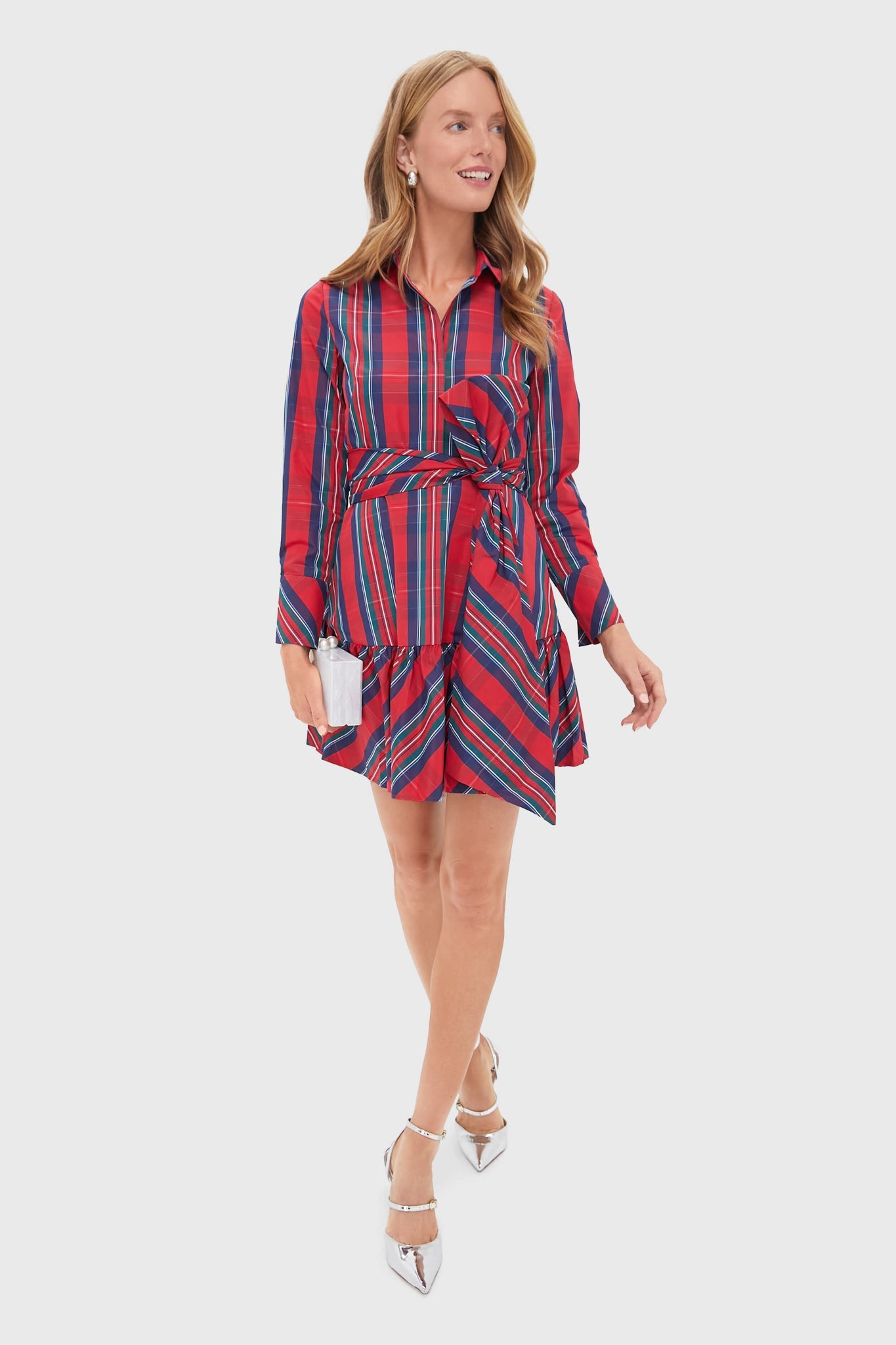 Balsam Plaid Tie Waist Shirt Dress