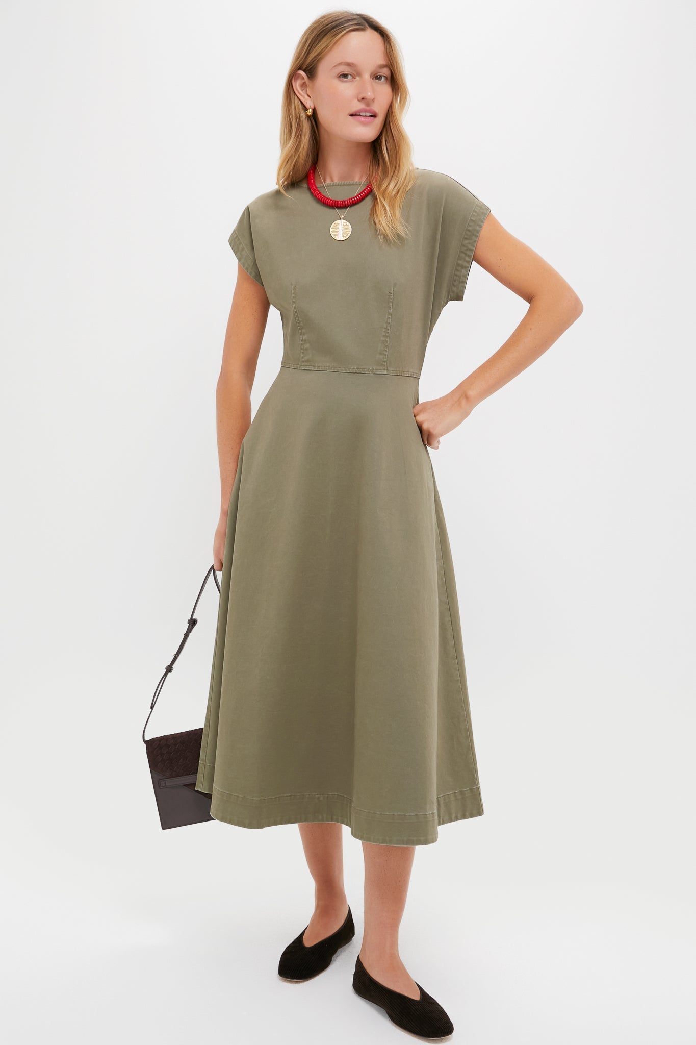 Burnt Olive Chino Solen Midi Dress