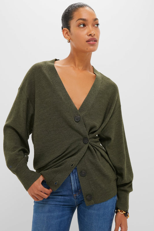 Olive Drippy Tissue Cardigan