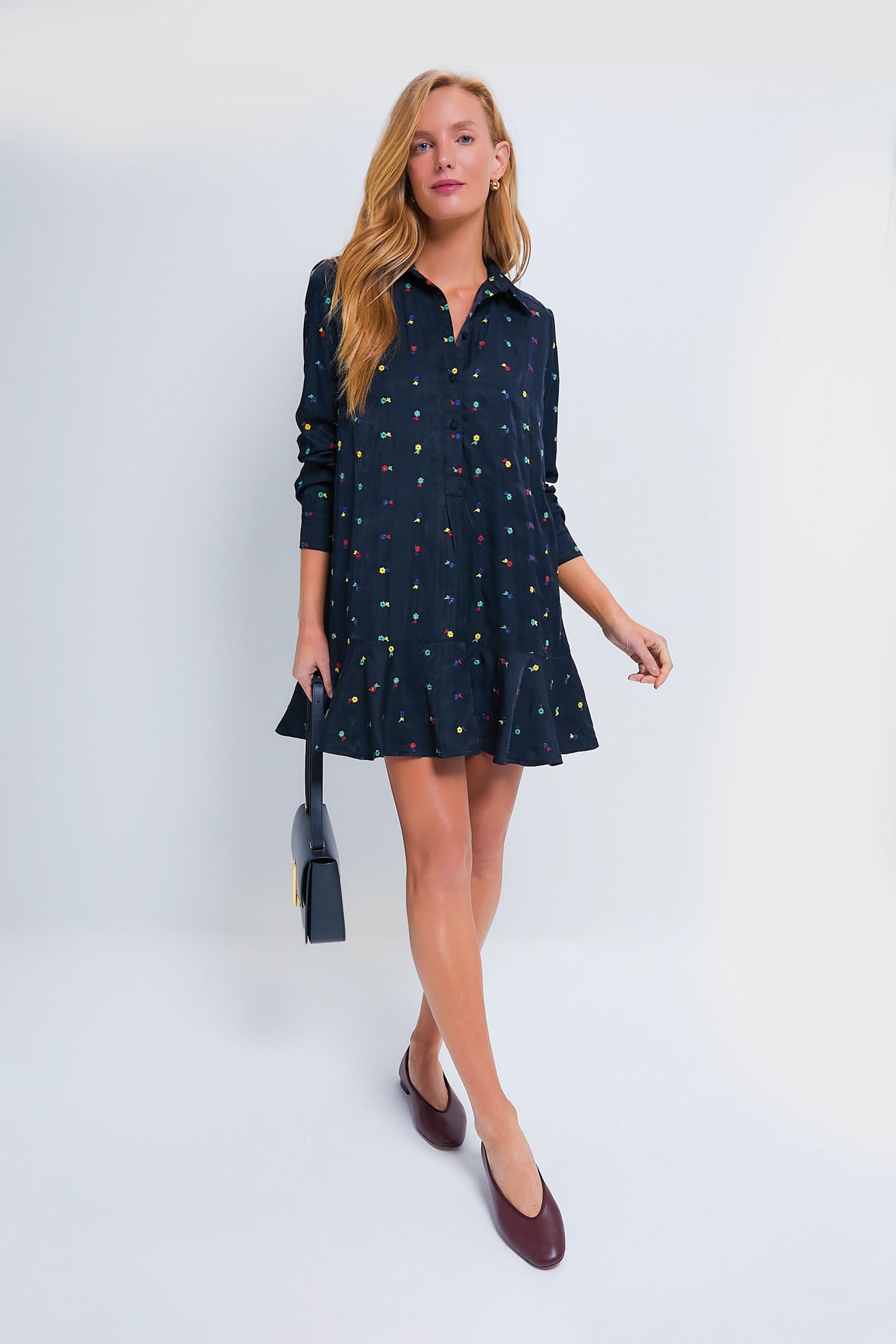 Navy Embroidered Callahan Shirt Dress