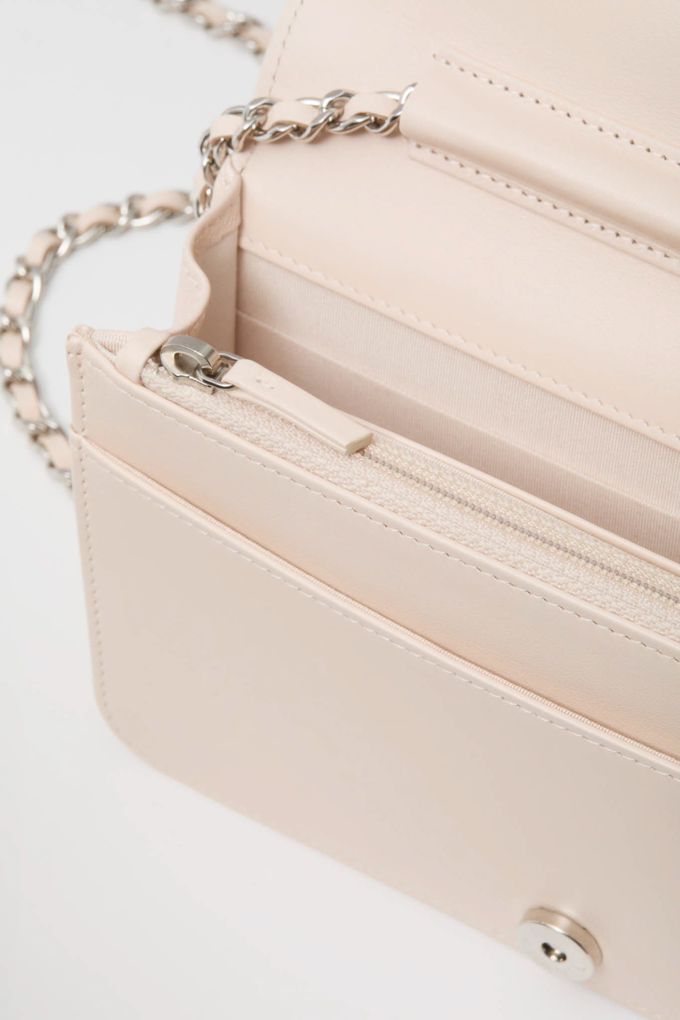 CHANEL Pink Cowhide Leather Wallet On Chain