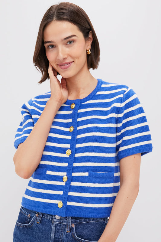 Blue & White Striped Short Sleeve Anna Cardigan