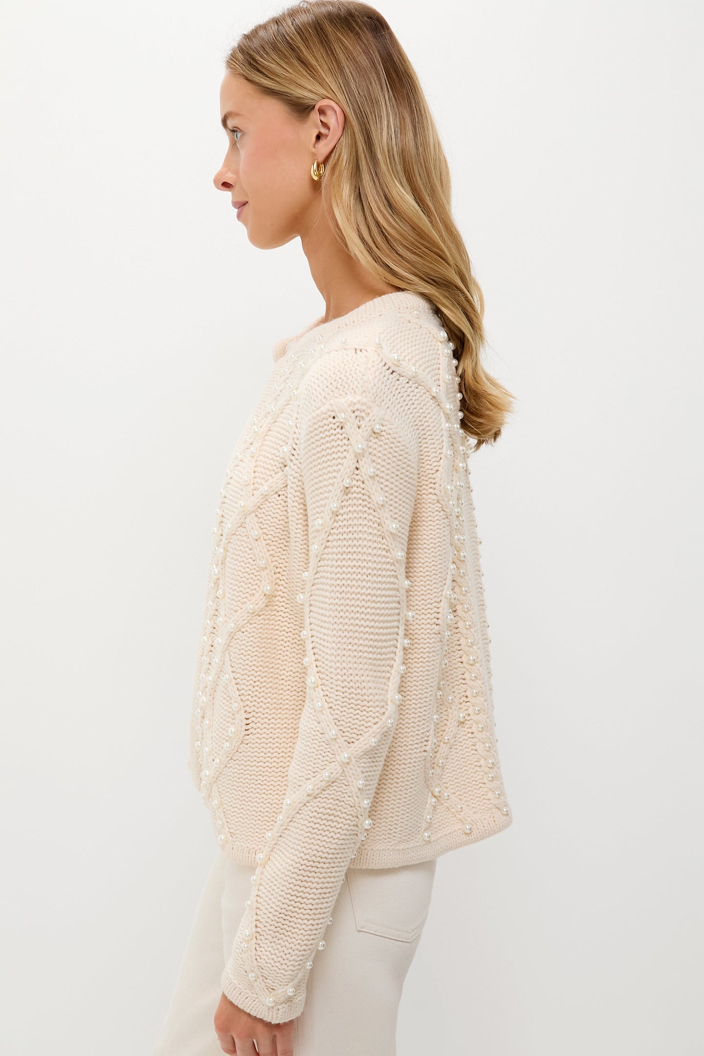 Cream Cable Knit Pearl Collins Cardigan