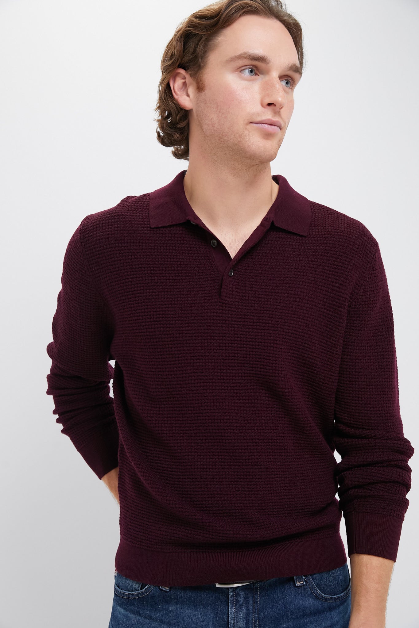 Burgundy Merino Waffle Polo