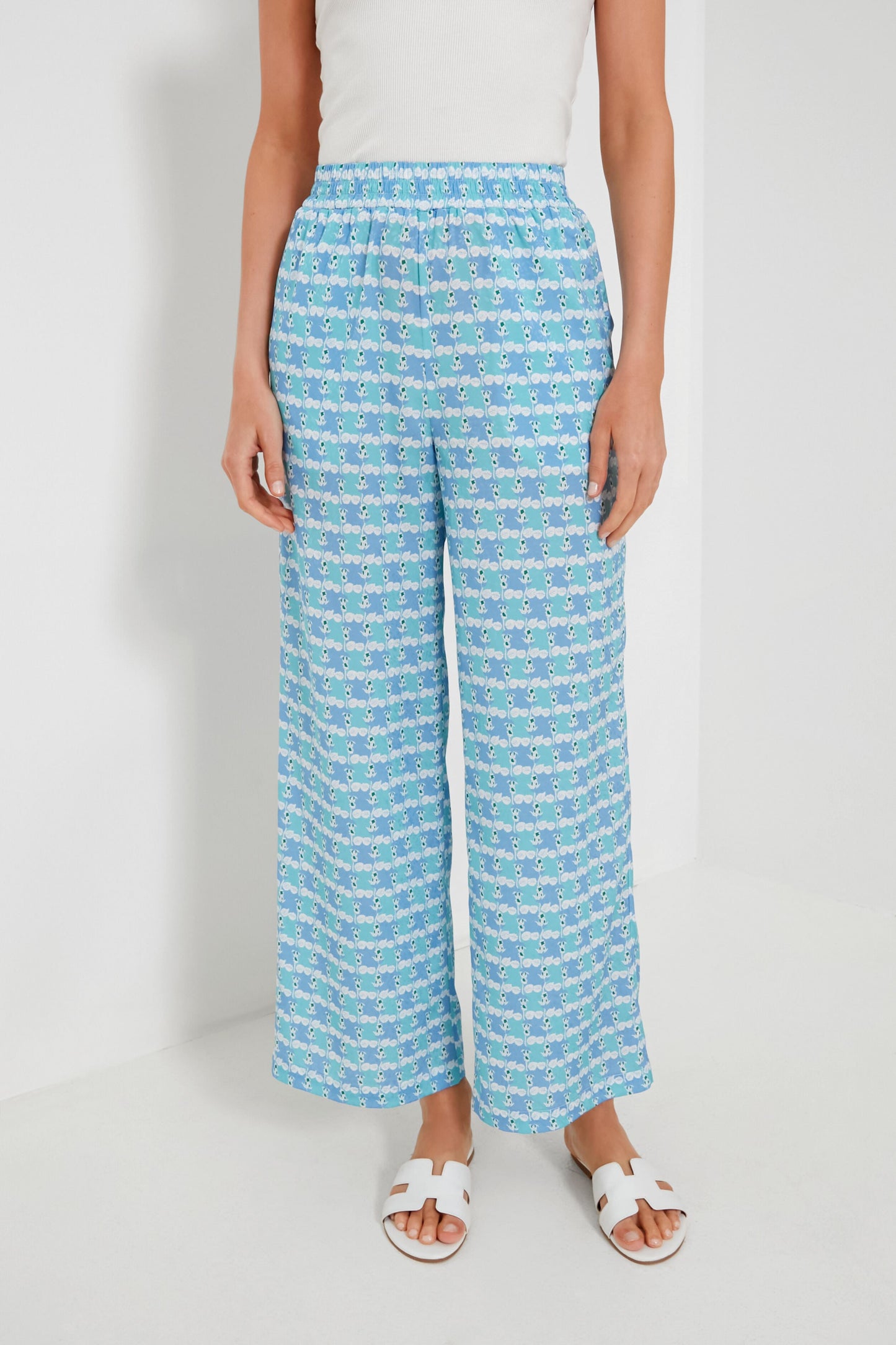 Blue Geometric Print Silky Paloma Pants