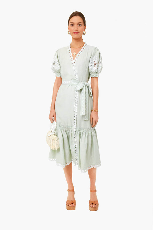 Mint Cide V-Neck Embroidered Midi Dress