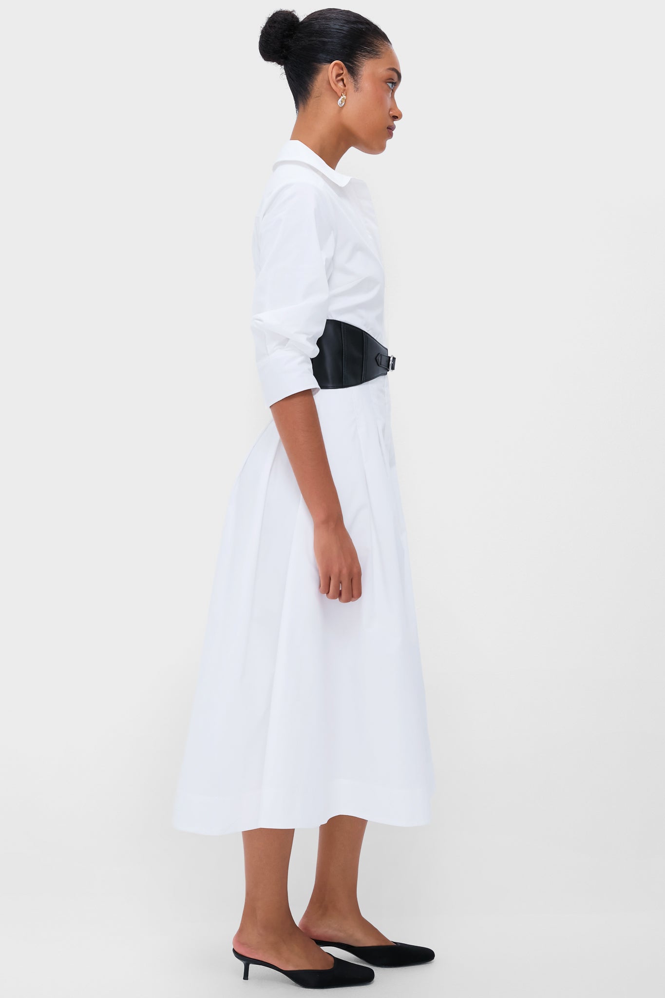 White Olson Belted Midi Dress