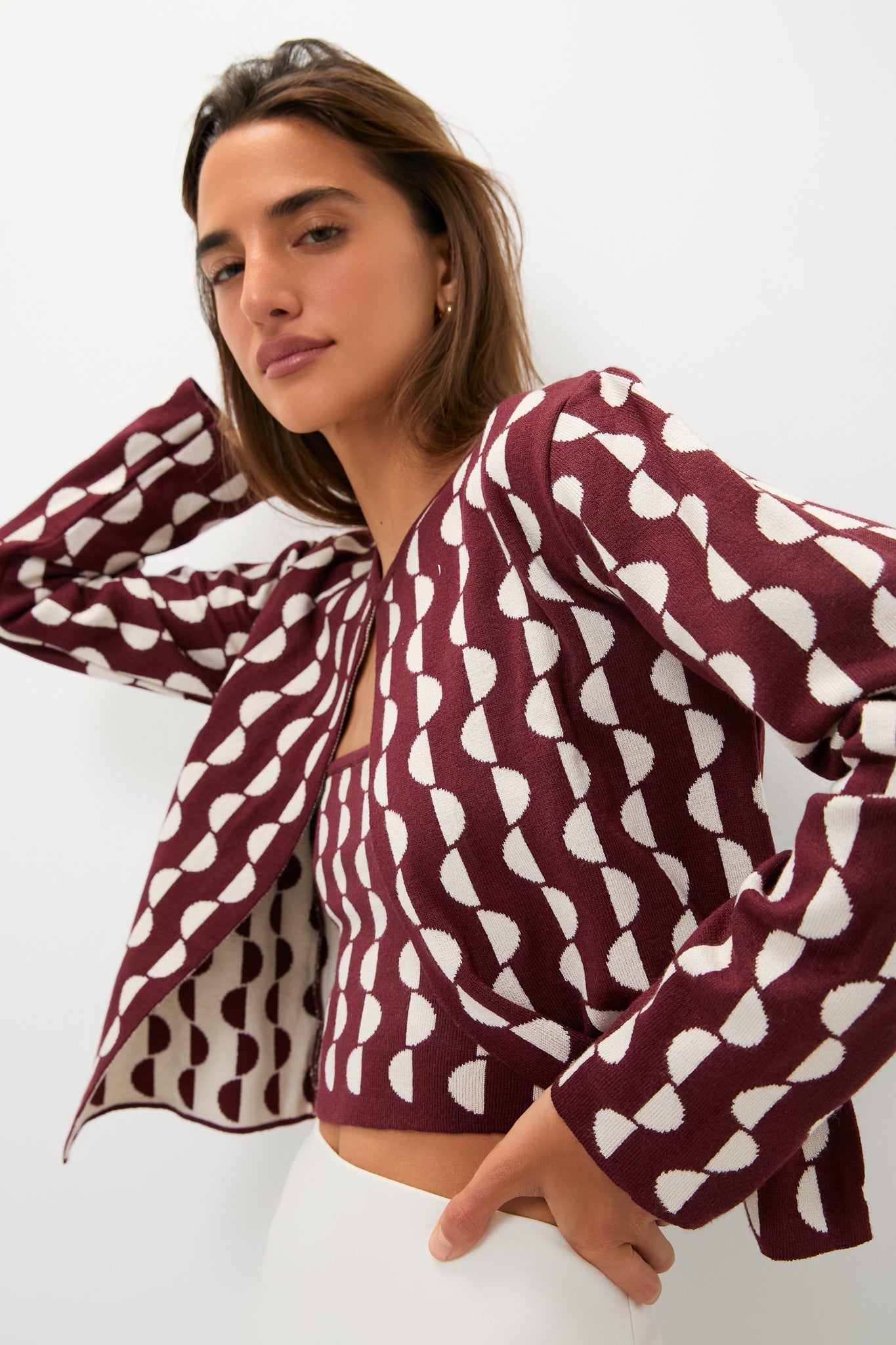 Wine and Off White Copa Knit Jacket