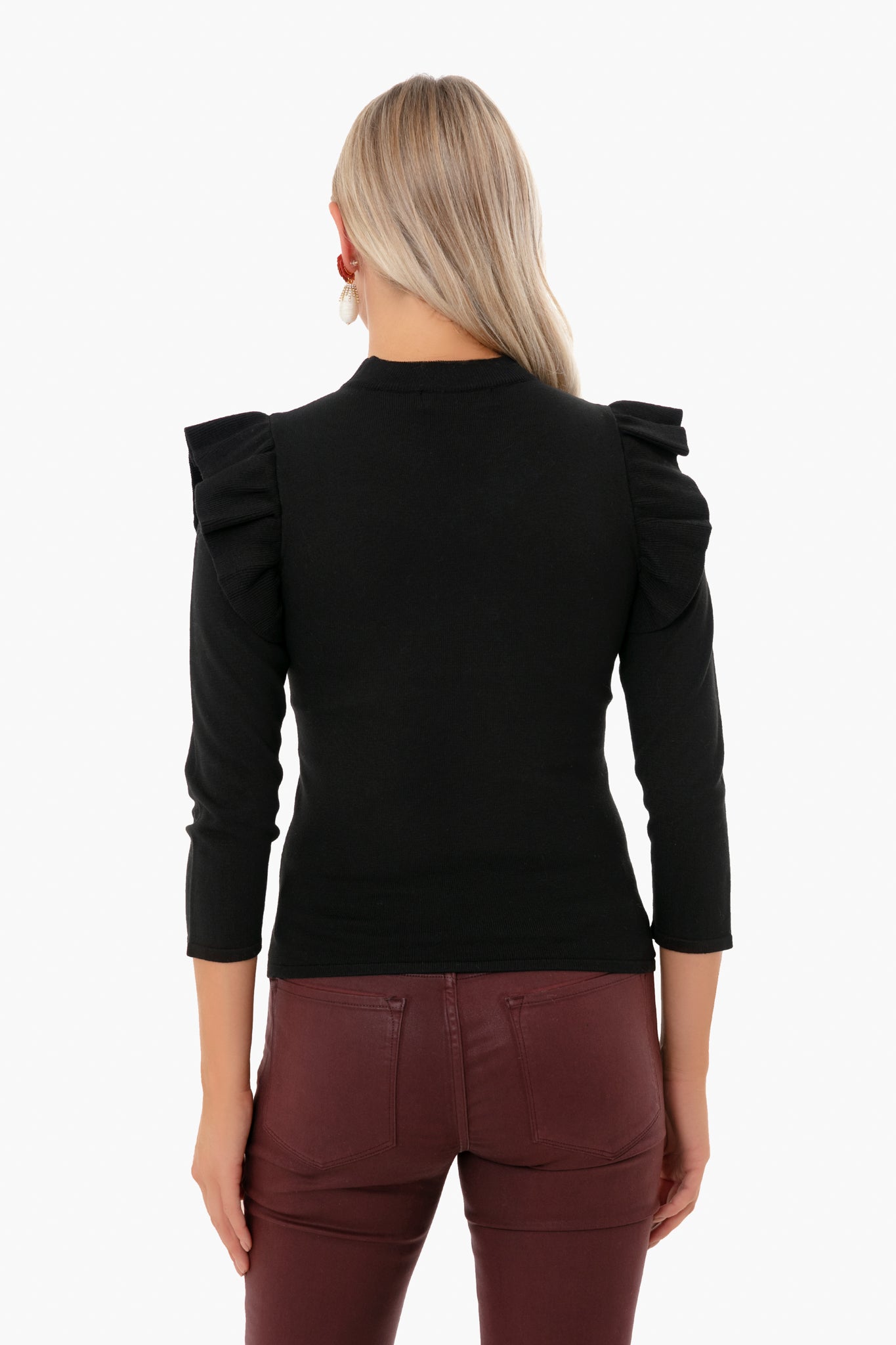 Black Ruffle Long Sleeve Sweater