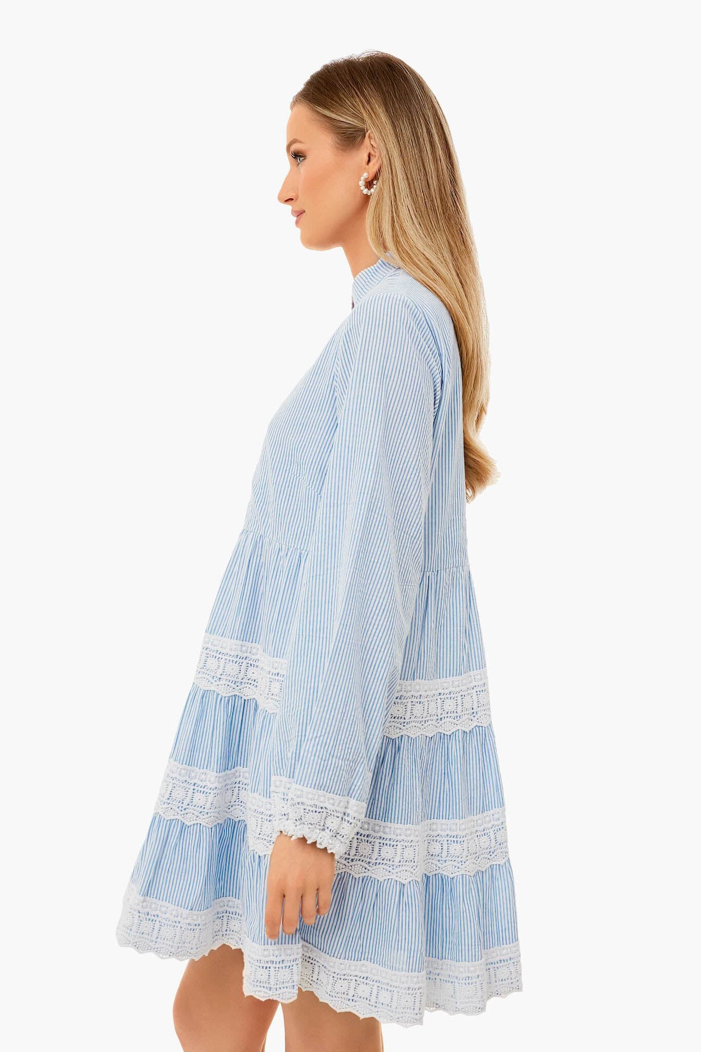 Blue Seersucker Charlotte Dress