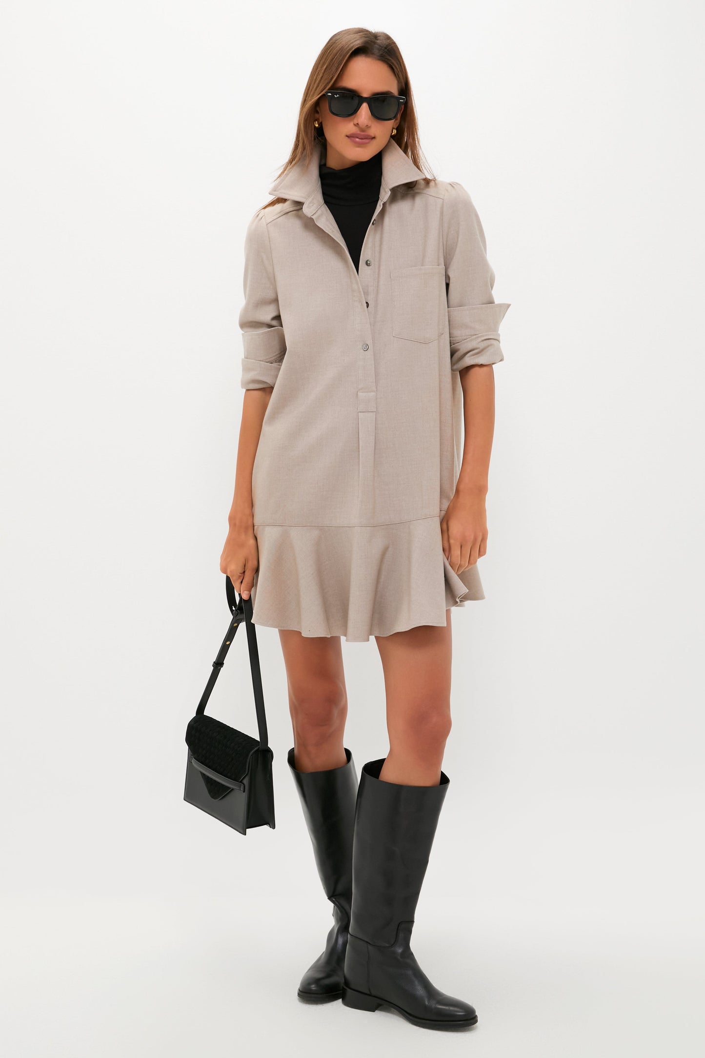 Taupe Brushed Wool Callahan Shirt Dress