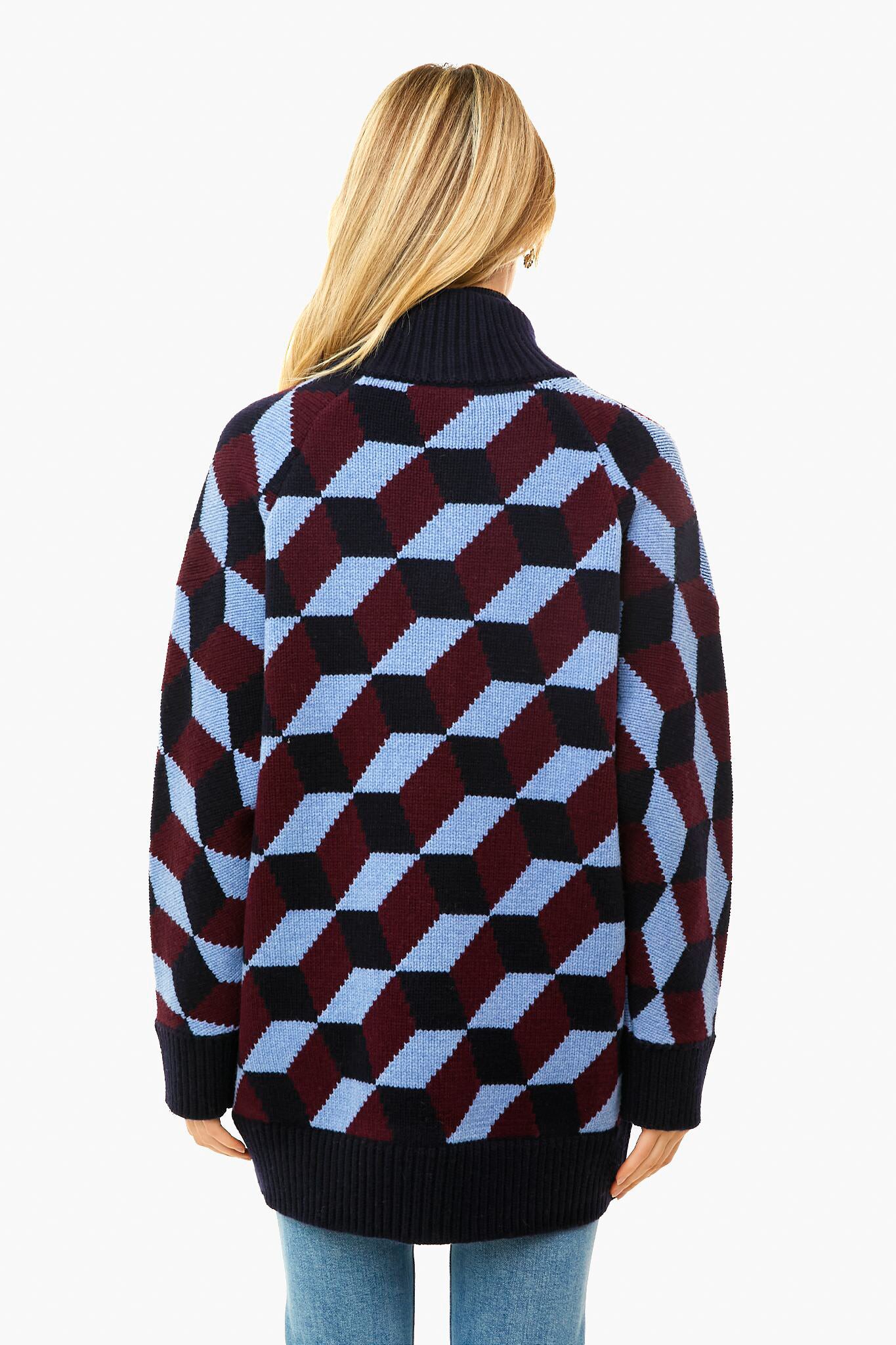 Tory Navy Chevron Sweater Coat