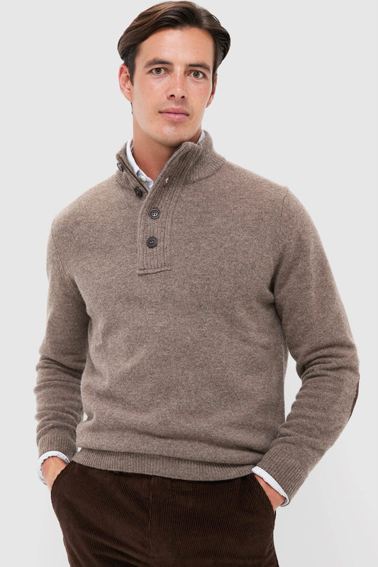 Dark Stone Essential Patch Half Zip Knitted Jumper