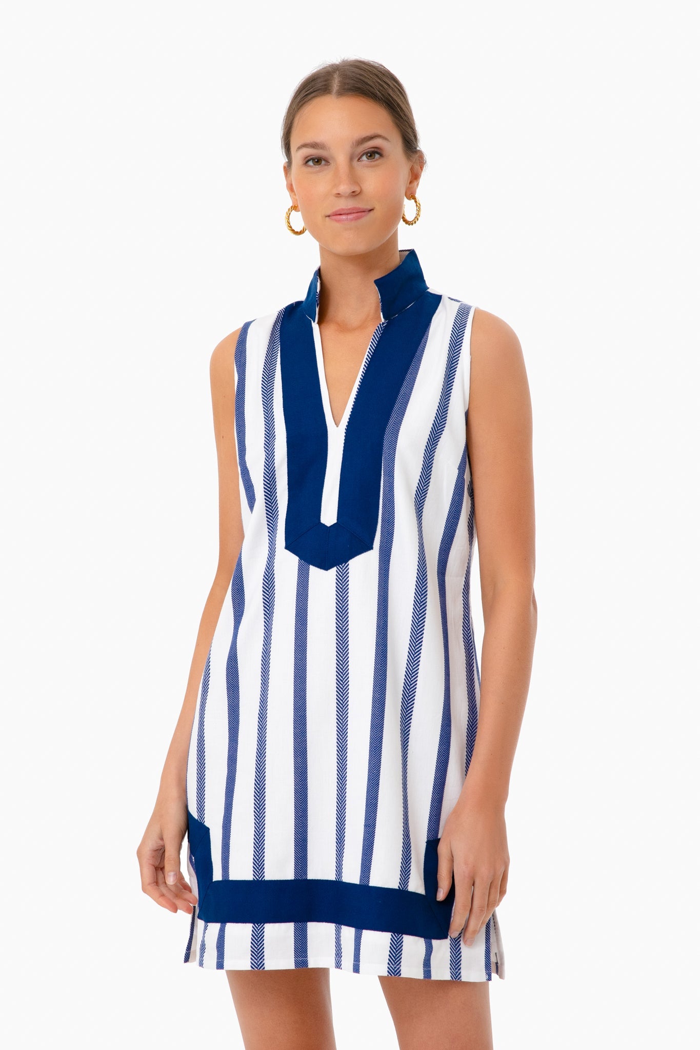 Navy Stripe Sleeveless Classic Tunic Dress