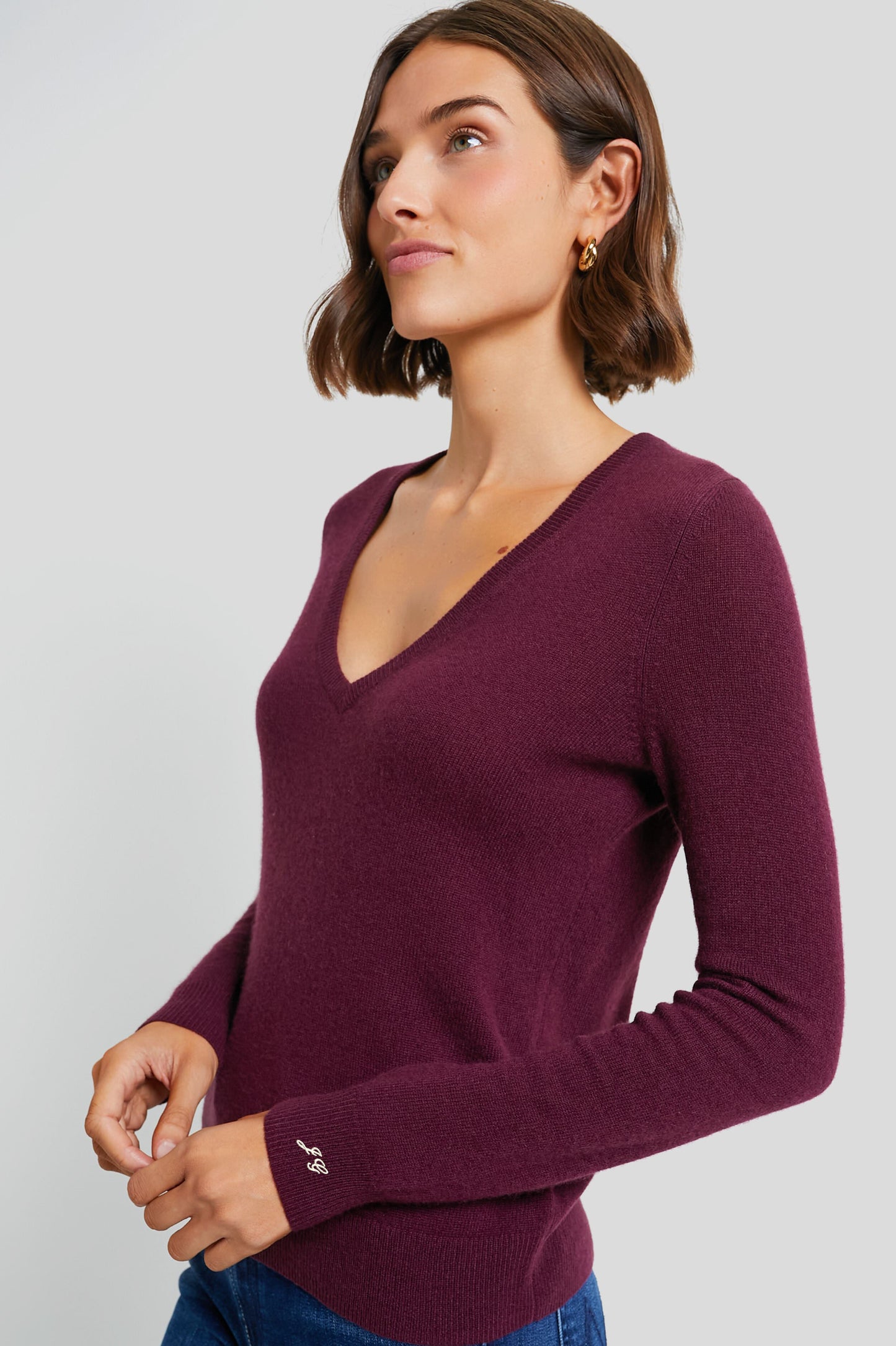 Oxblood Cashmere V-Neck Sweater