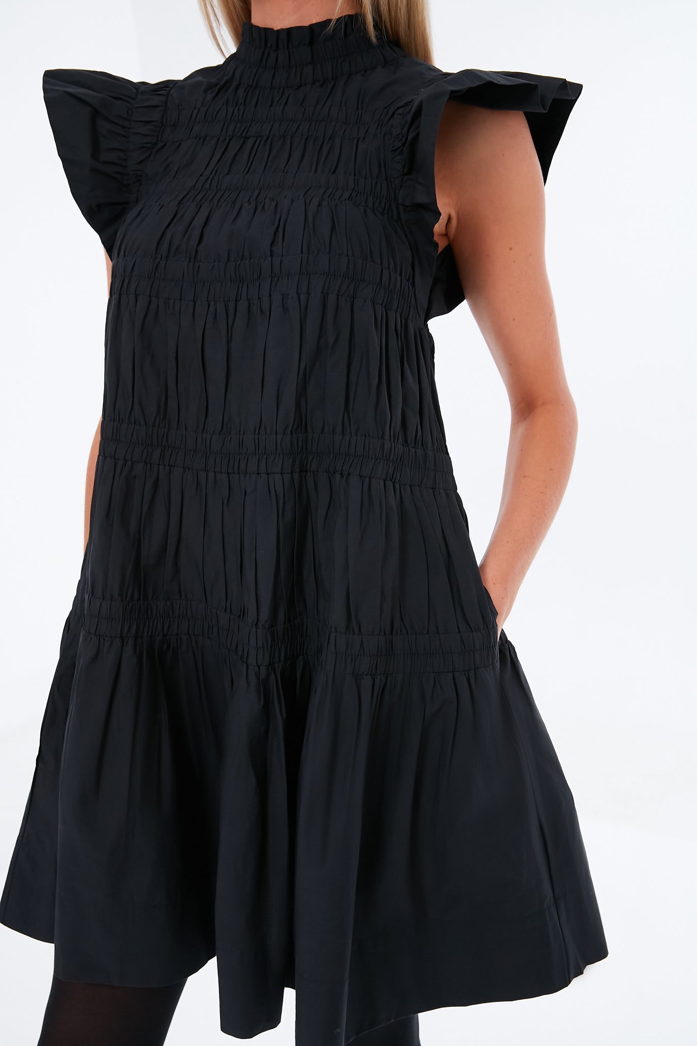 Black Steph Cotton Flutter Sleeve Tunic Dress