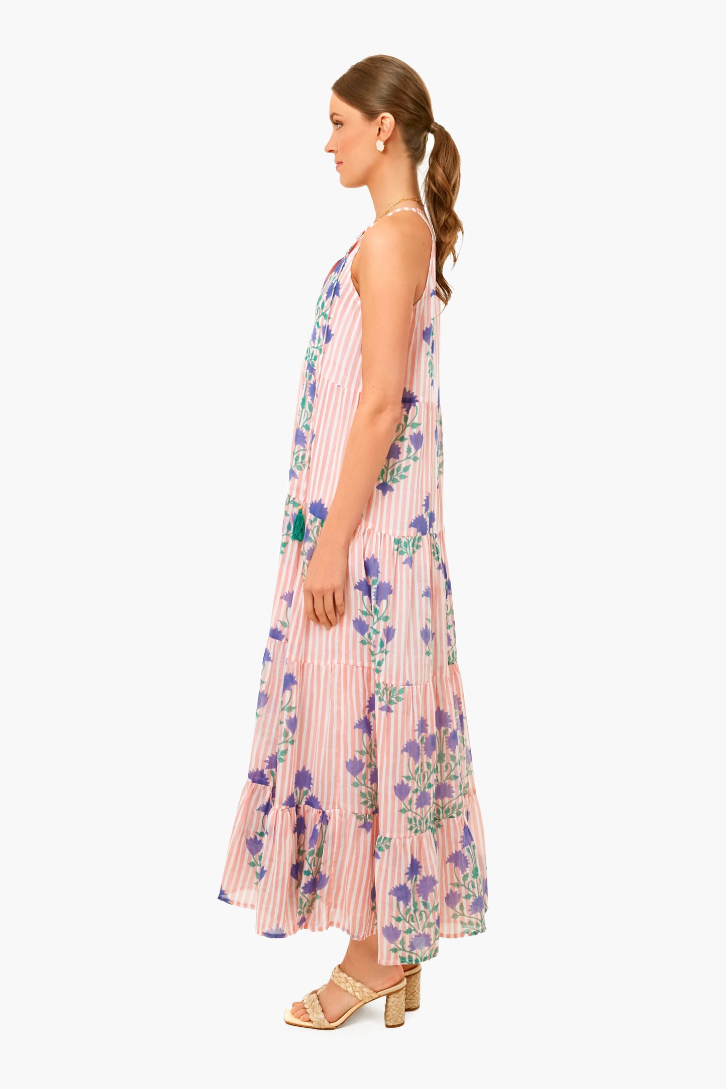 Jaipur Peach Long Tiered Tassel Dress
