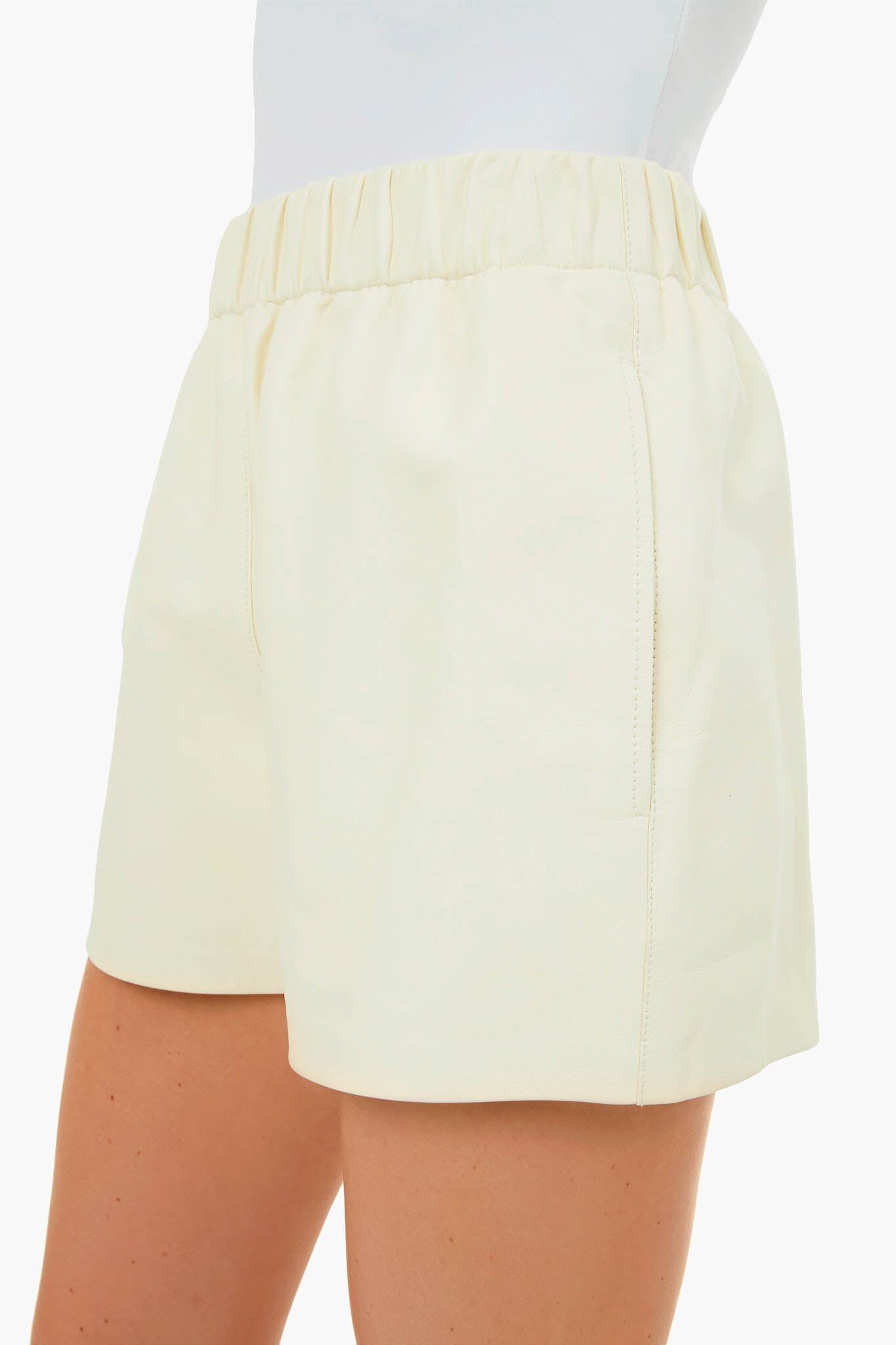 Vanilla Cream Leather Pull On Shorts