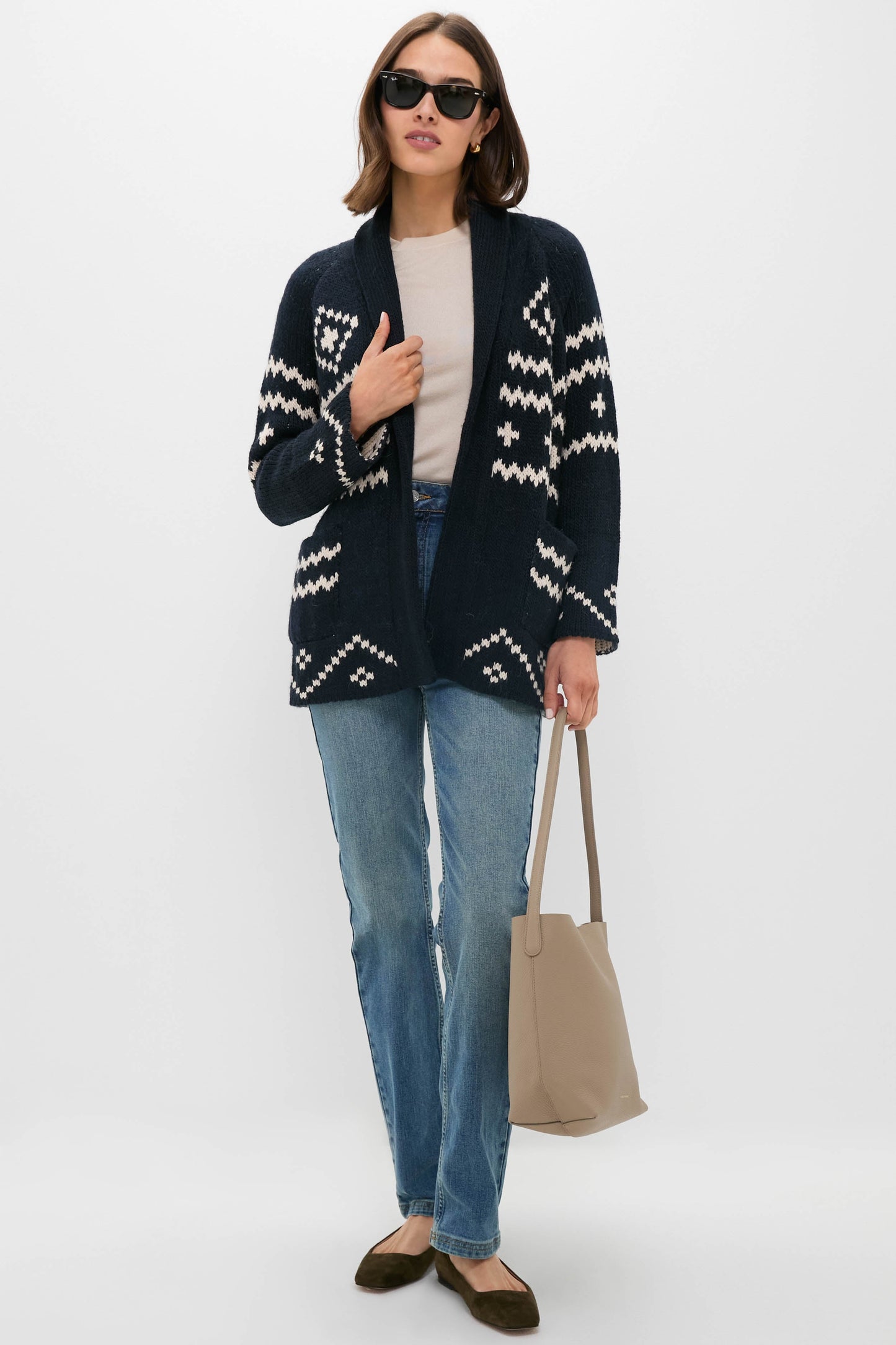 Navy and Cream Reversible Shepherd Cardigan