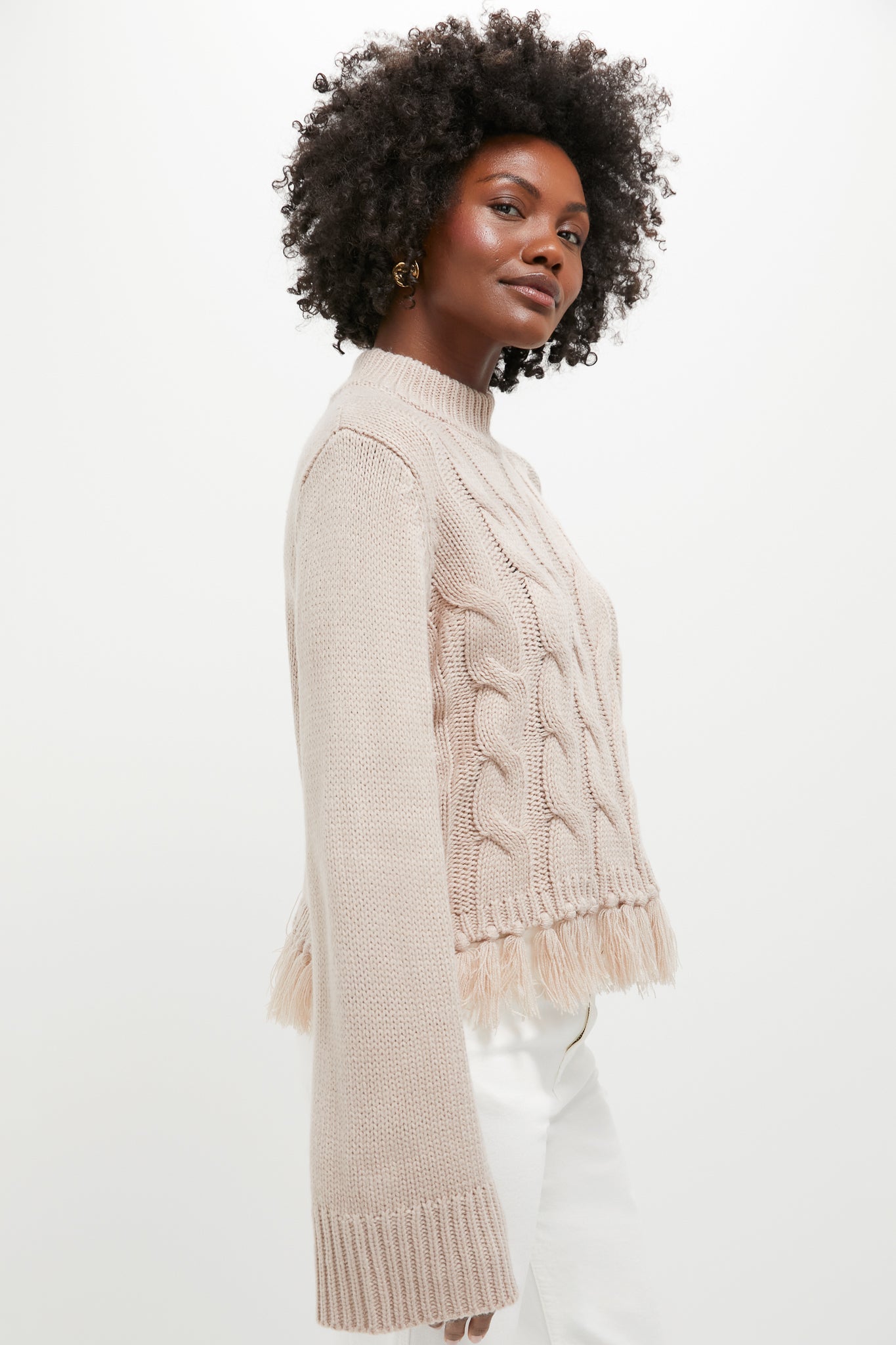 Taupe Fringe Cable Knit Carly Sweater