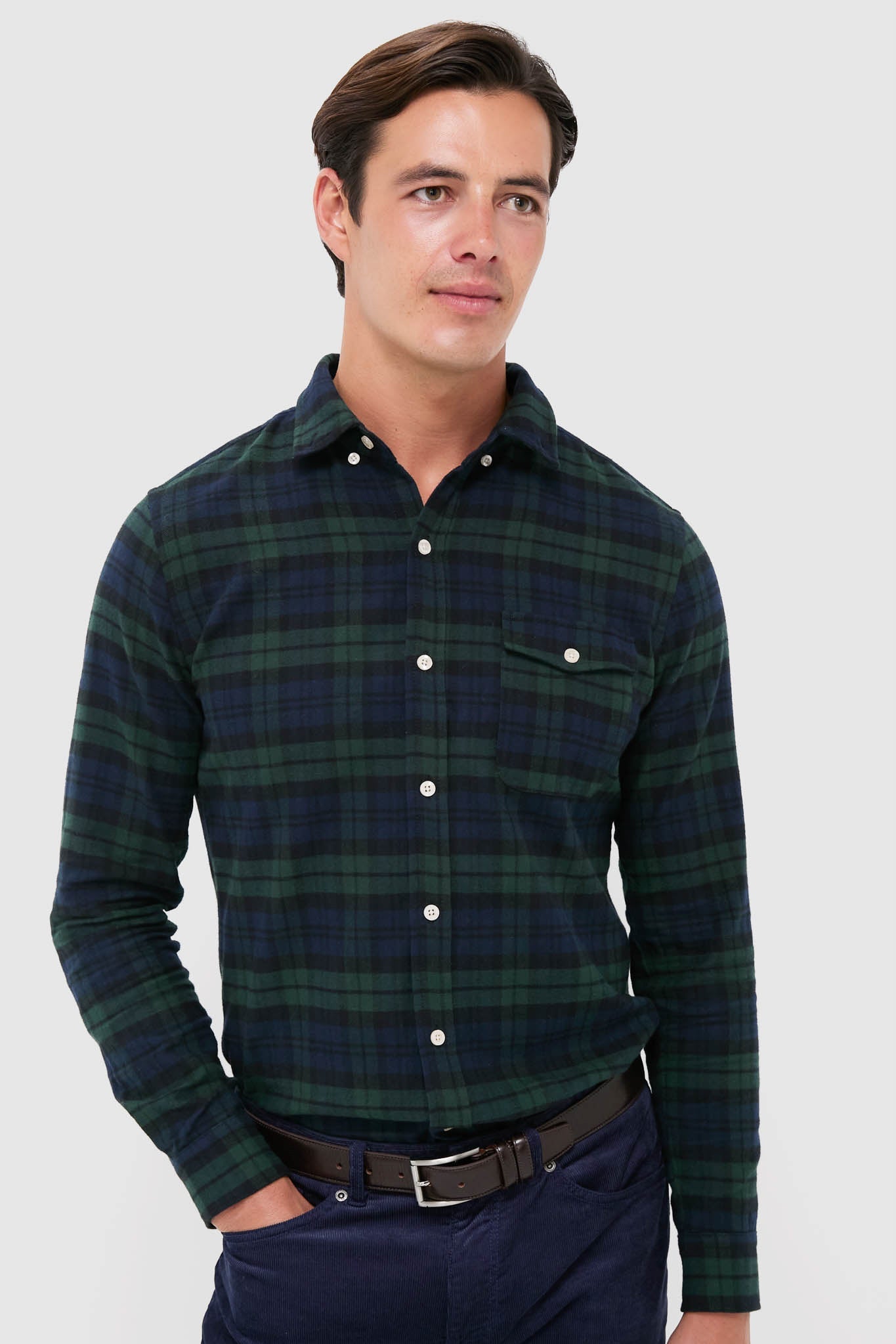 Navy Forest Plaid Washed Flannel