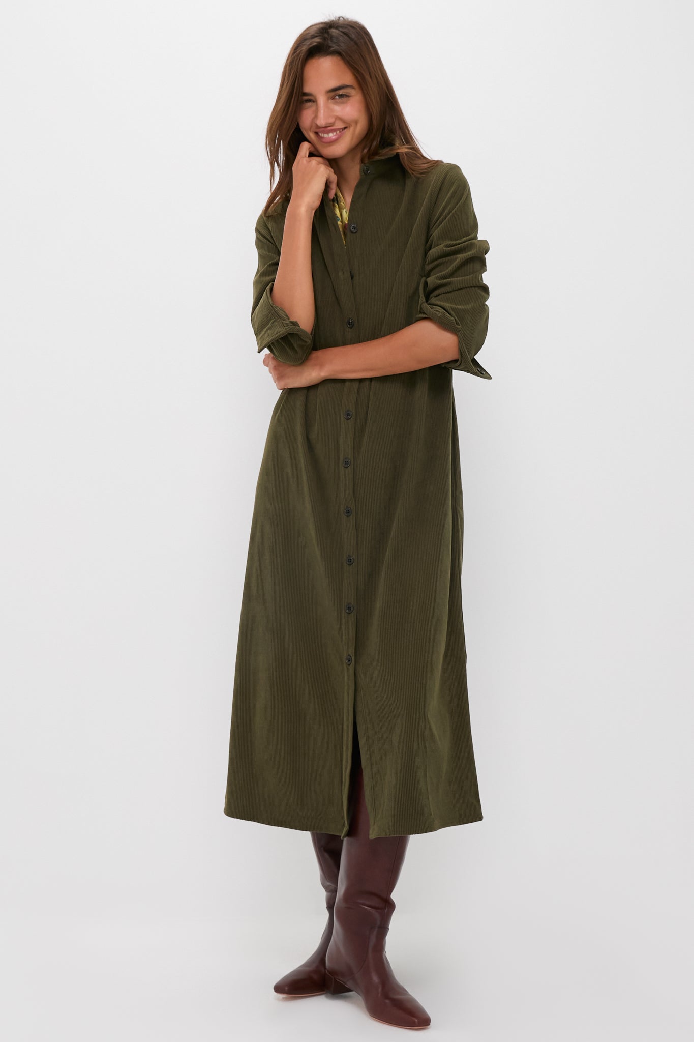 Olive Wide Wale Tara Shirt Dress