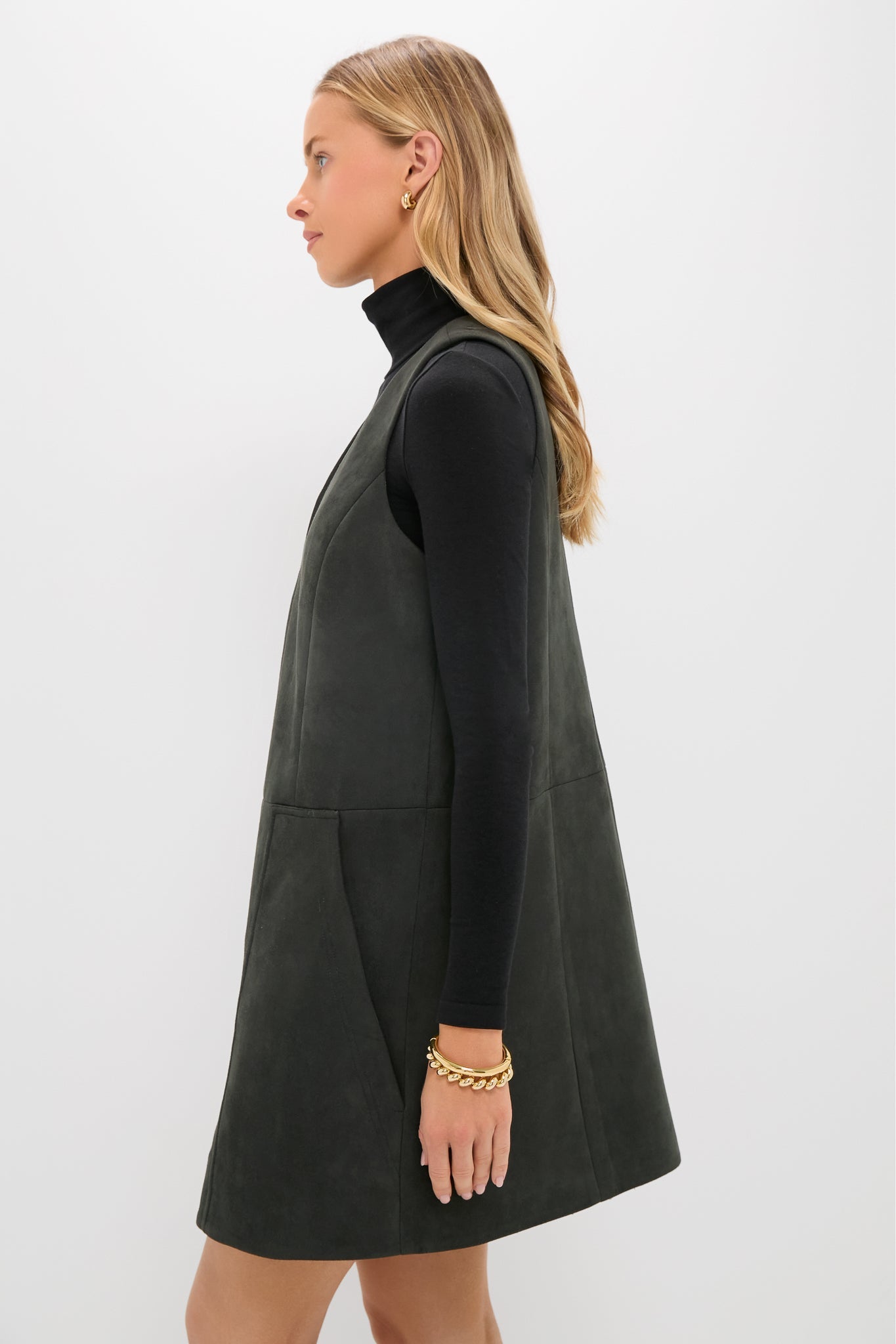 Deep Olive Vegan Suede Bailey Dress