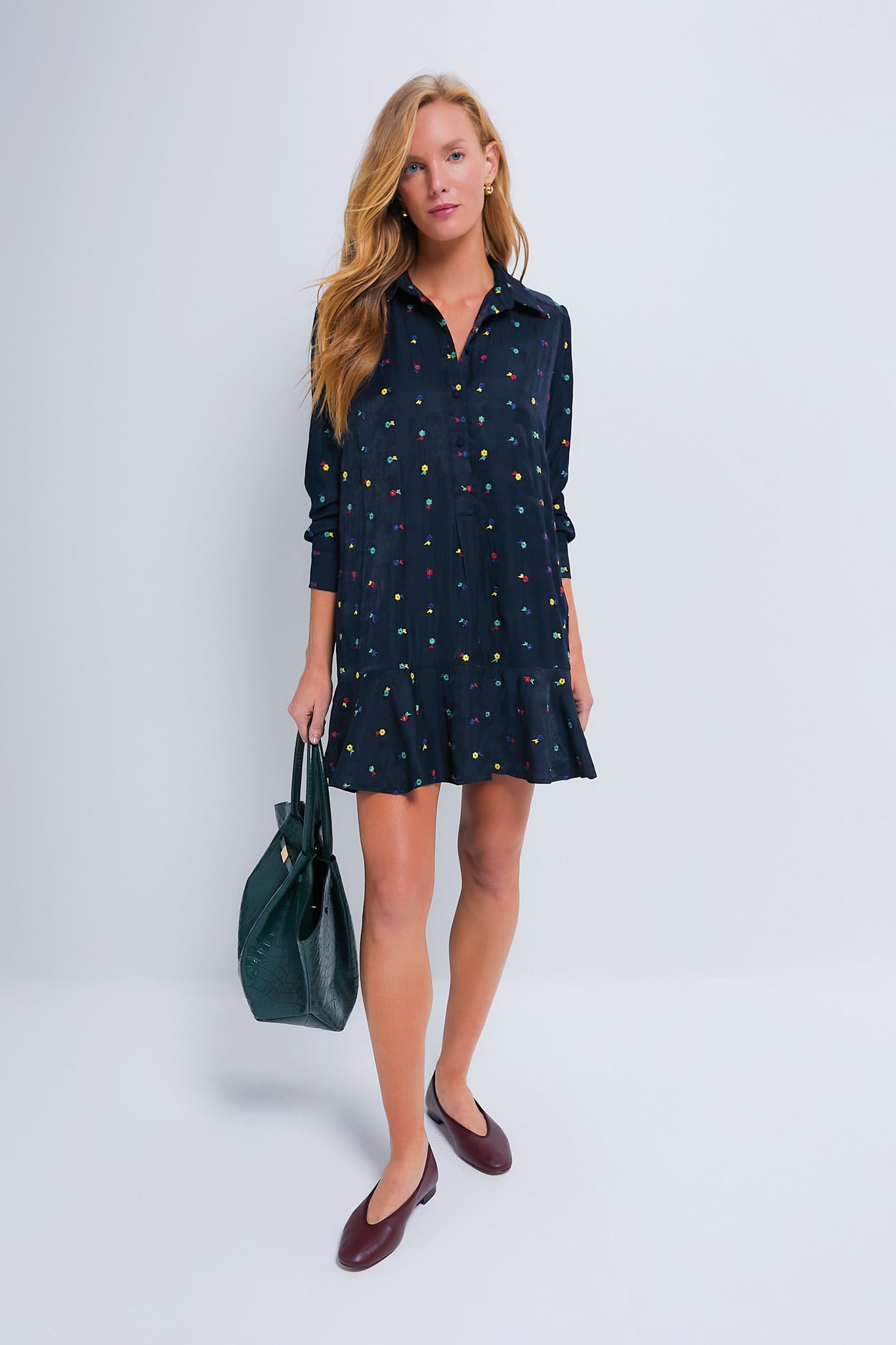Navy Embroidered Callahan Shirt Dress