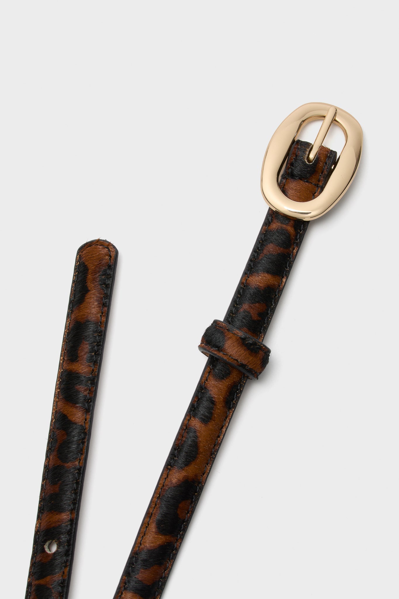 Leopard Haircalf Oval Buckle Skinny Belt