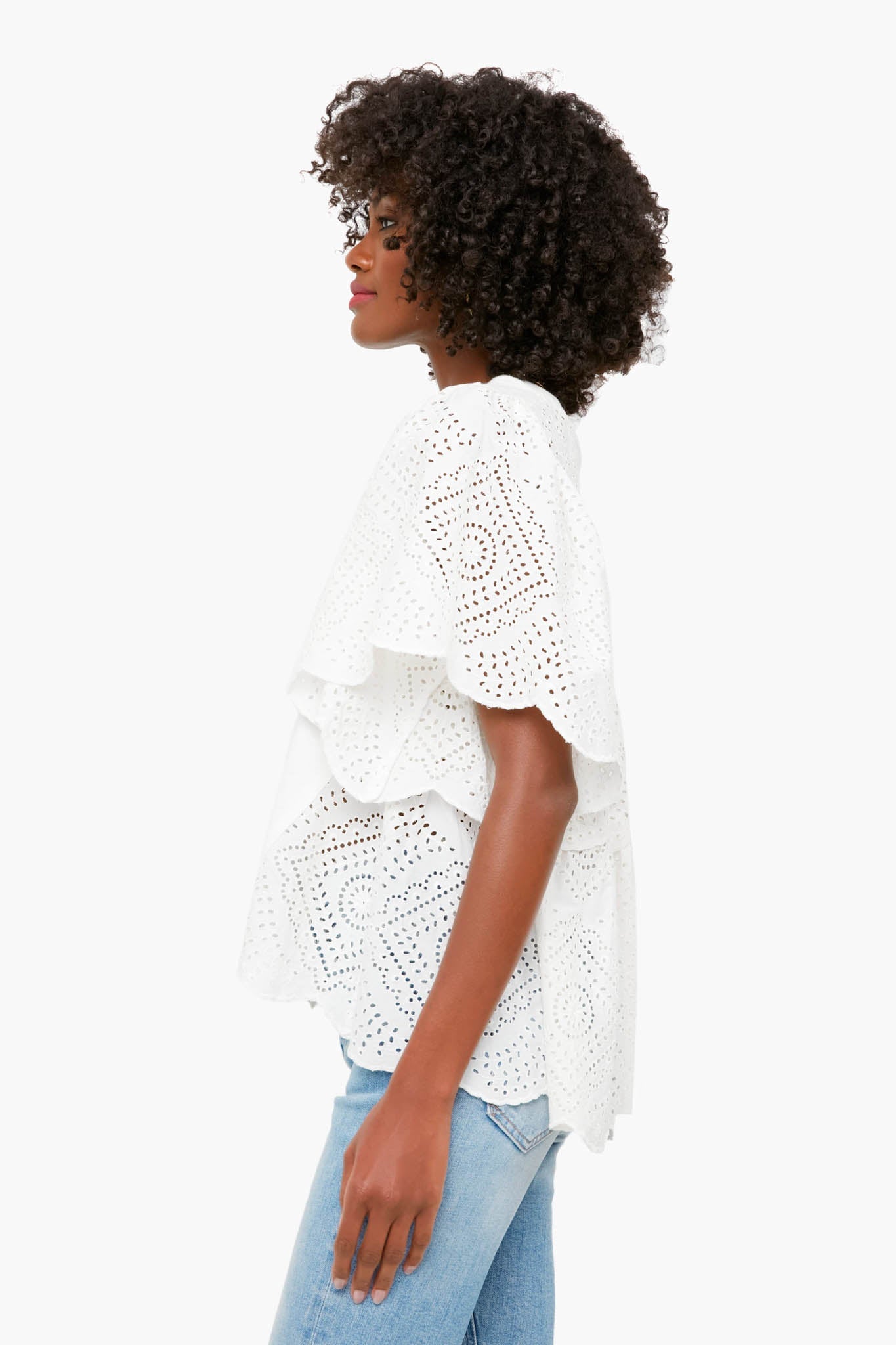 White Vienne Eyelet Flutter Sleeve Top