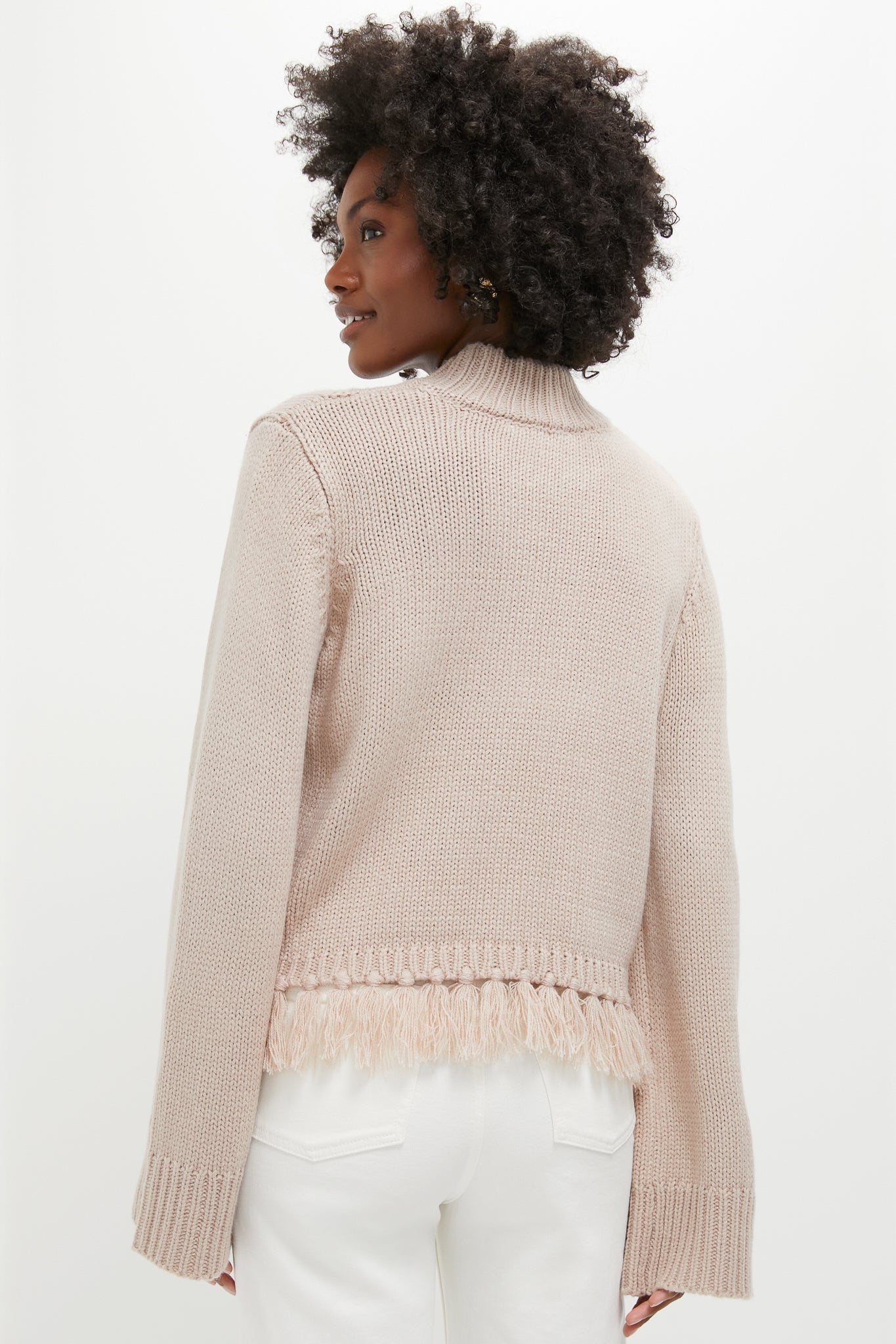 Taupe Fringe Cable Knit Carly Sweater