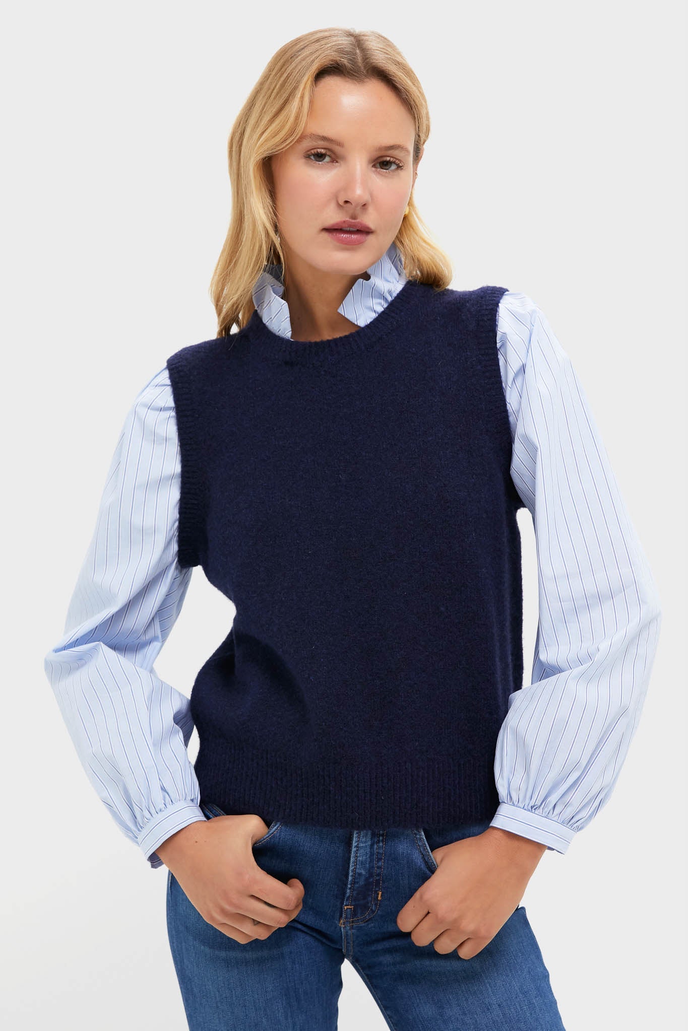 Navy Striped Ella Sweater Blouse