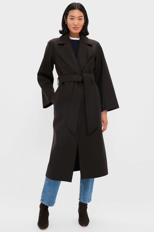 Dark Brown Belted Clutch Pressed Wool Coat
