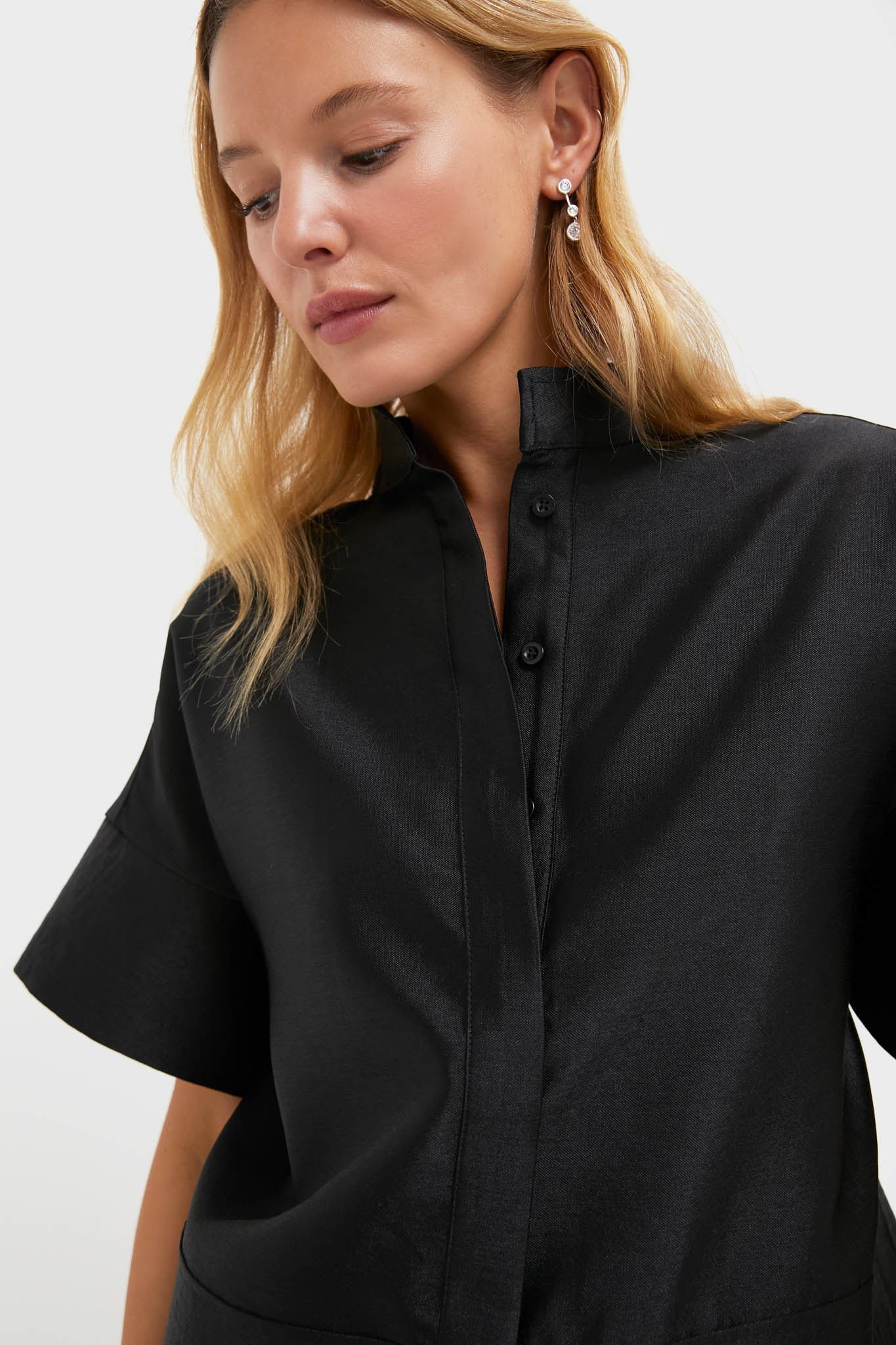 Black Dupioni Trapunto Stitch Sofia Shirt