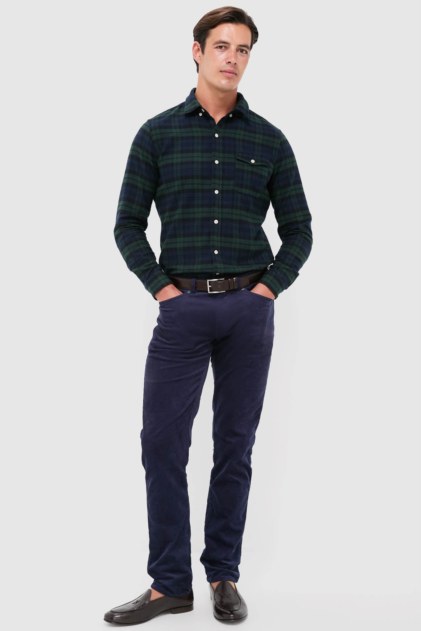 Navy Forest Plaid Washed Flannel
