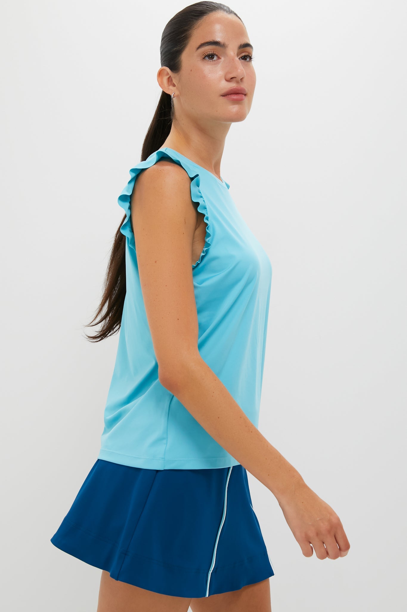 Milky Blue Ruffle Performance Jersey Lea Tank