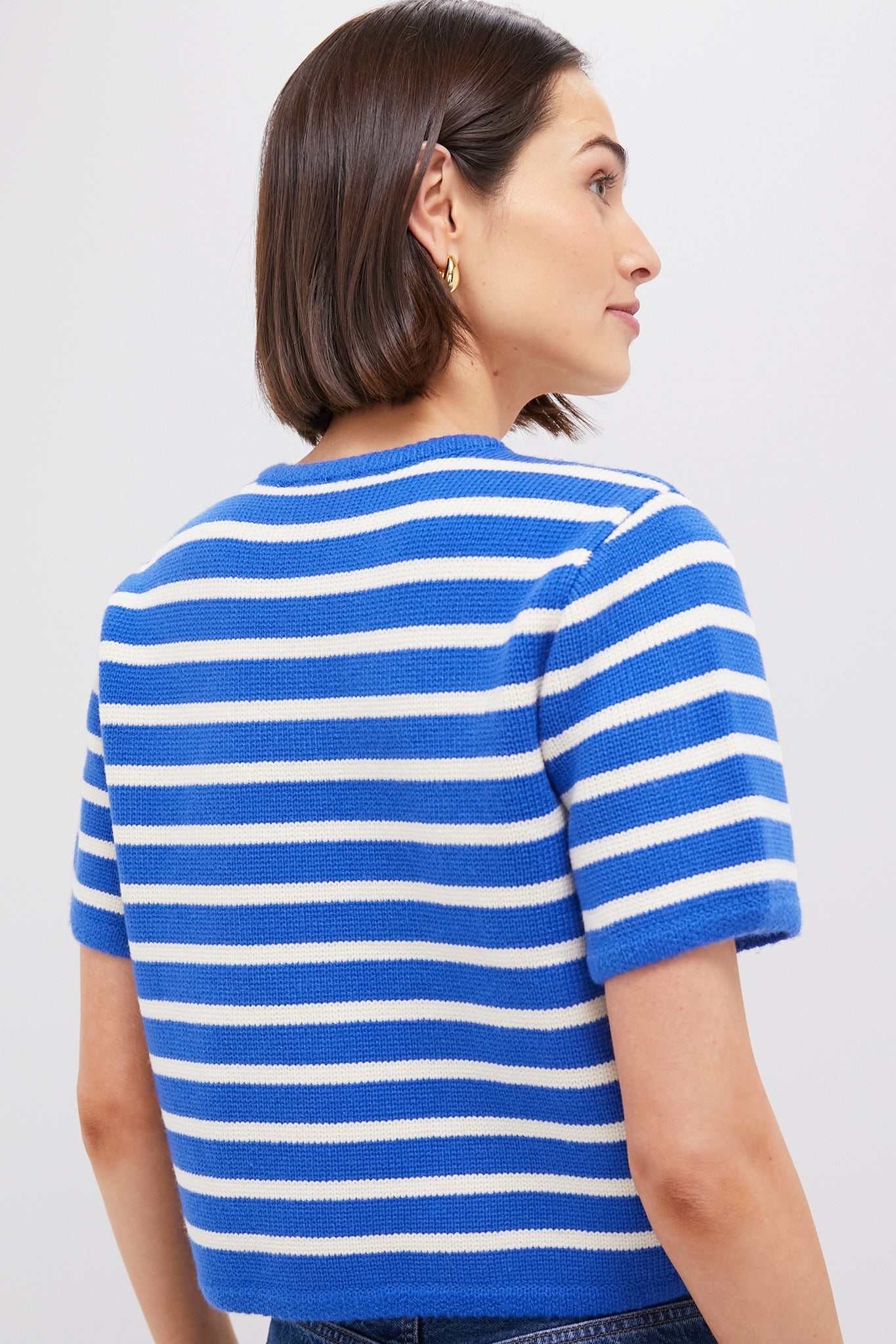 Blue & White Striped Short Sleeve Anna Cardigan
