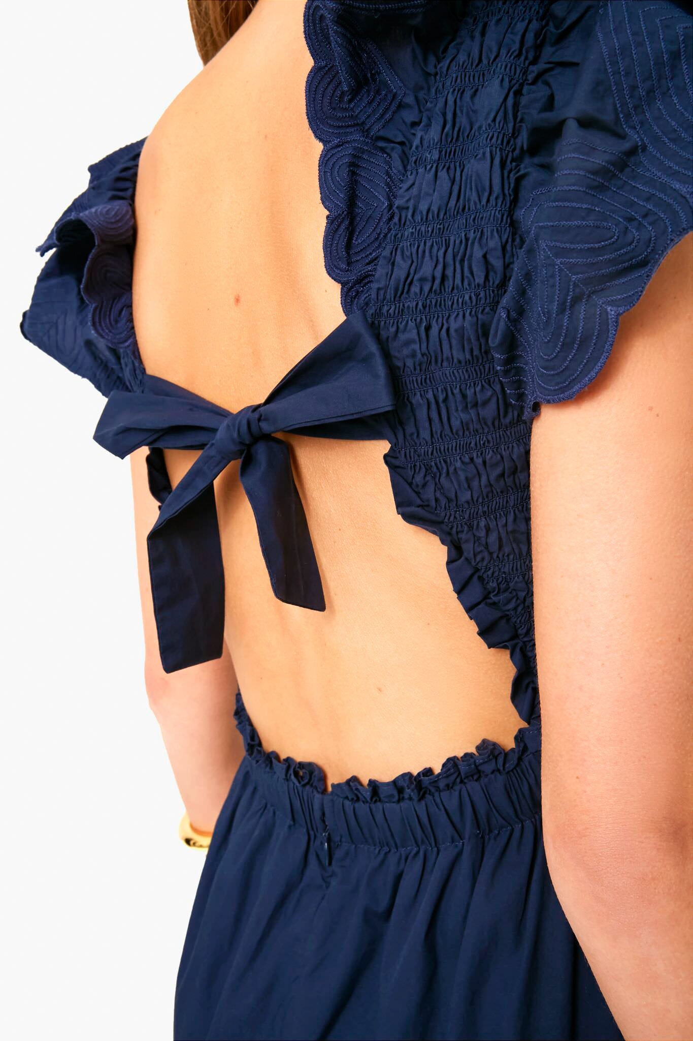 Navy Heidi Heart Quilted Flutter Sleeve Smocked Dress