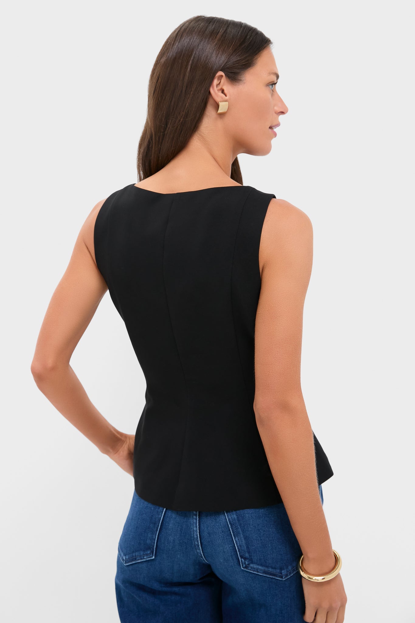 Black Sleeveless Decker Peplum Top