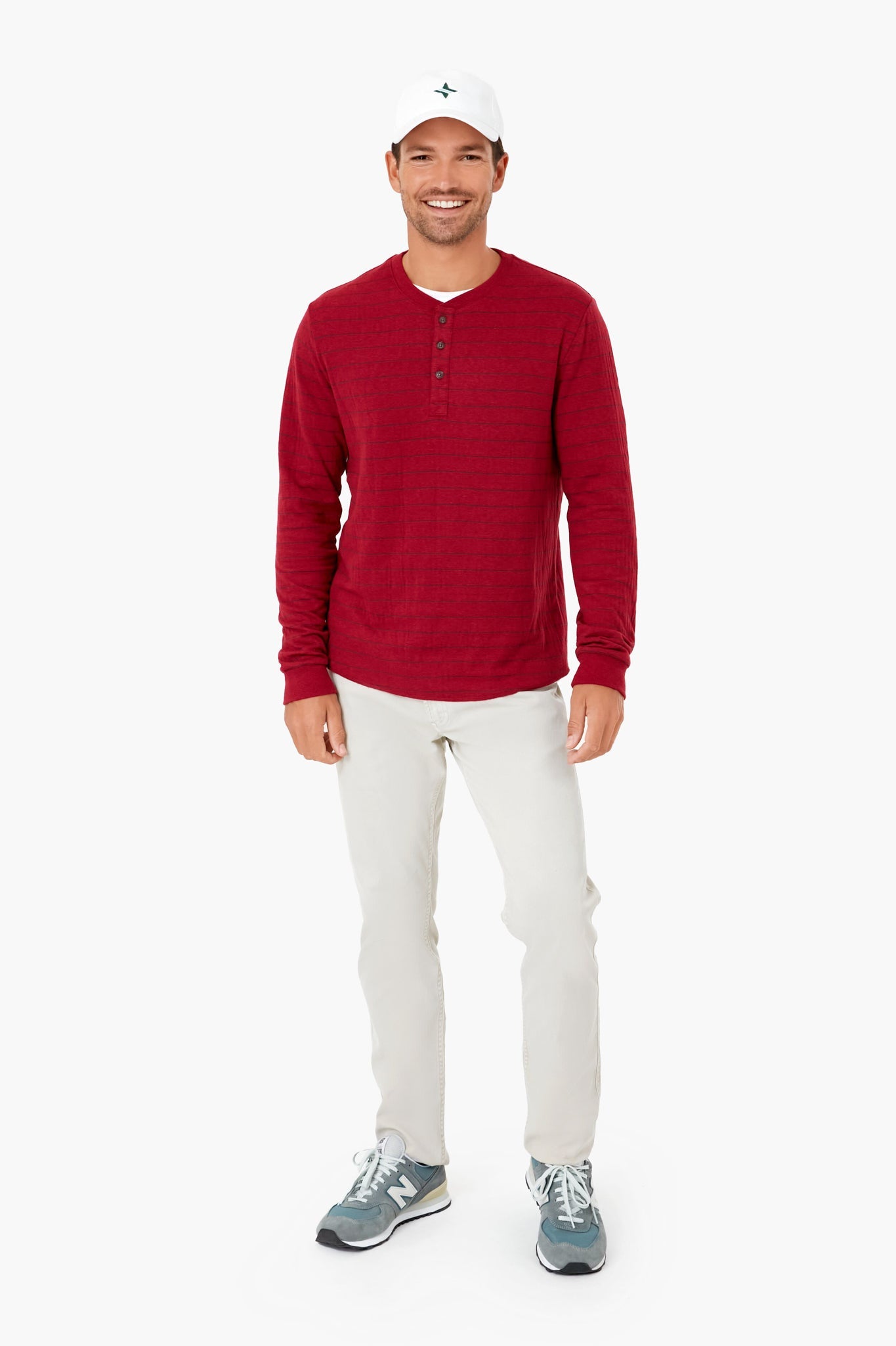 Rhubarb Navy Stripe Double Knit Henley