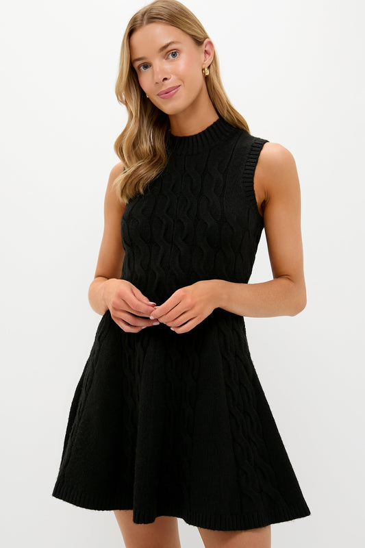 Black Cable Knit Mini Saxon Dress