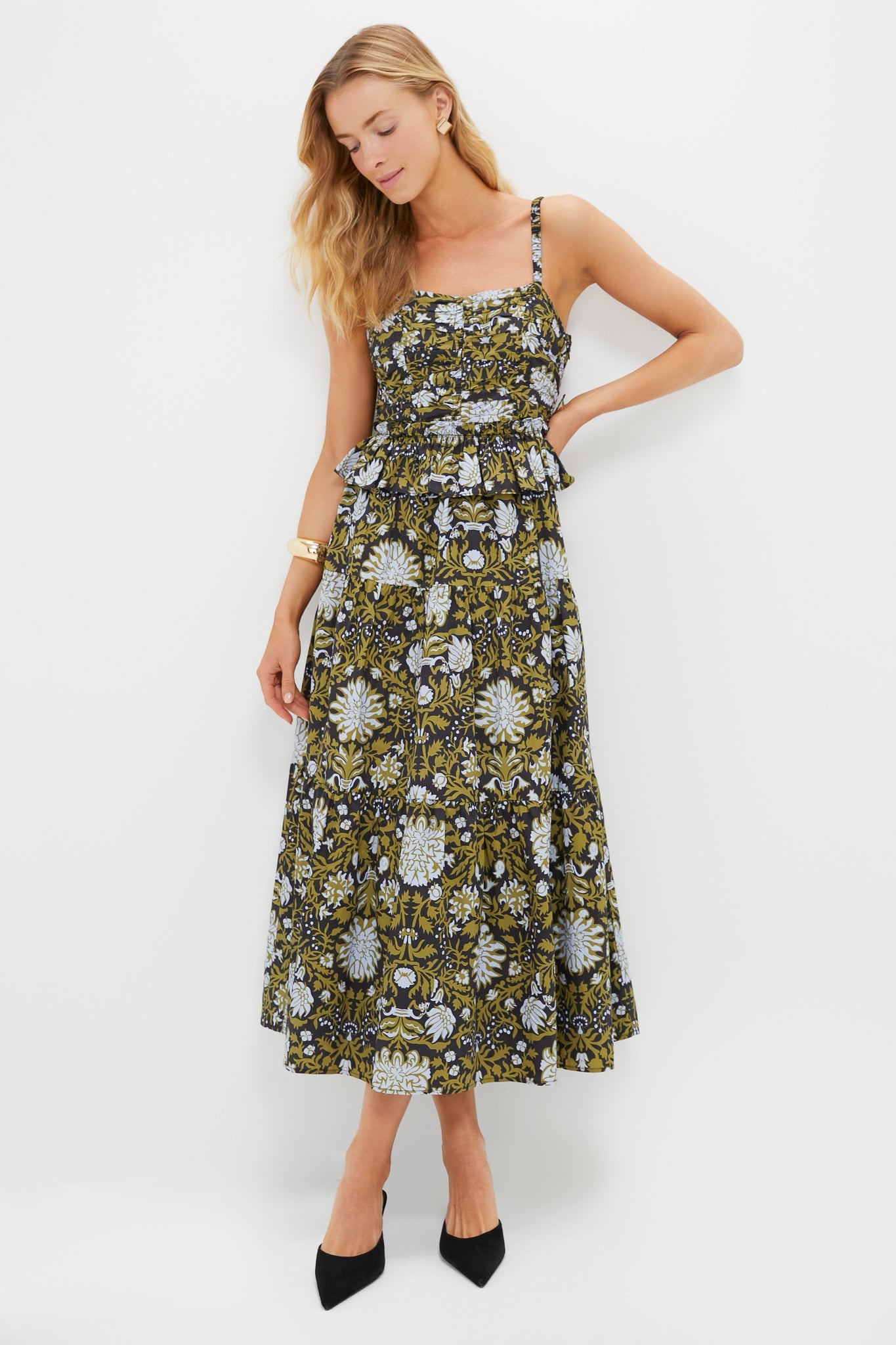Black Floral Peplum Myles Midi Dress