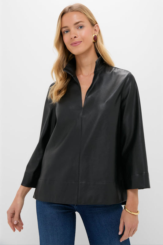 Black Leather Margot Top