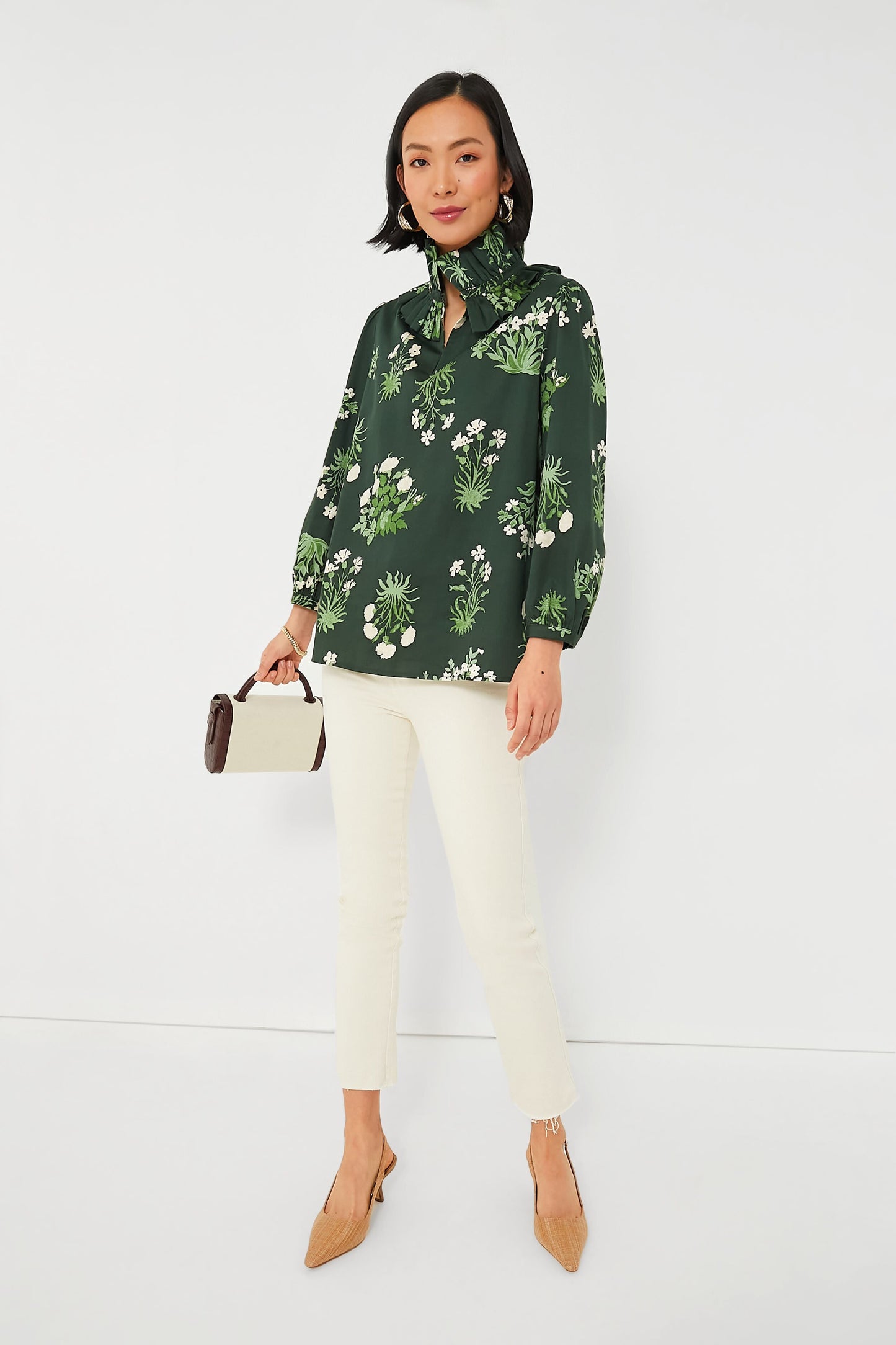 Viridian Stamped Bouquets Bouvier Blouse