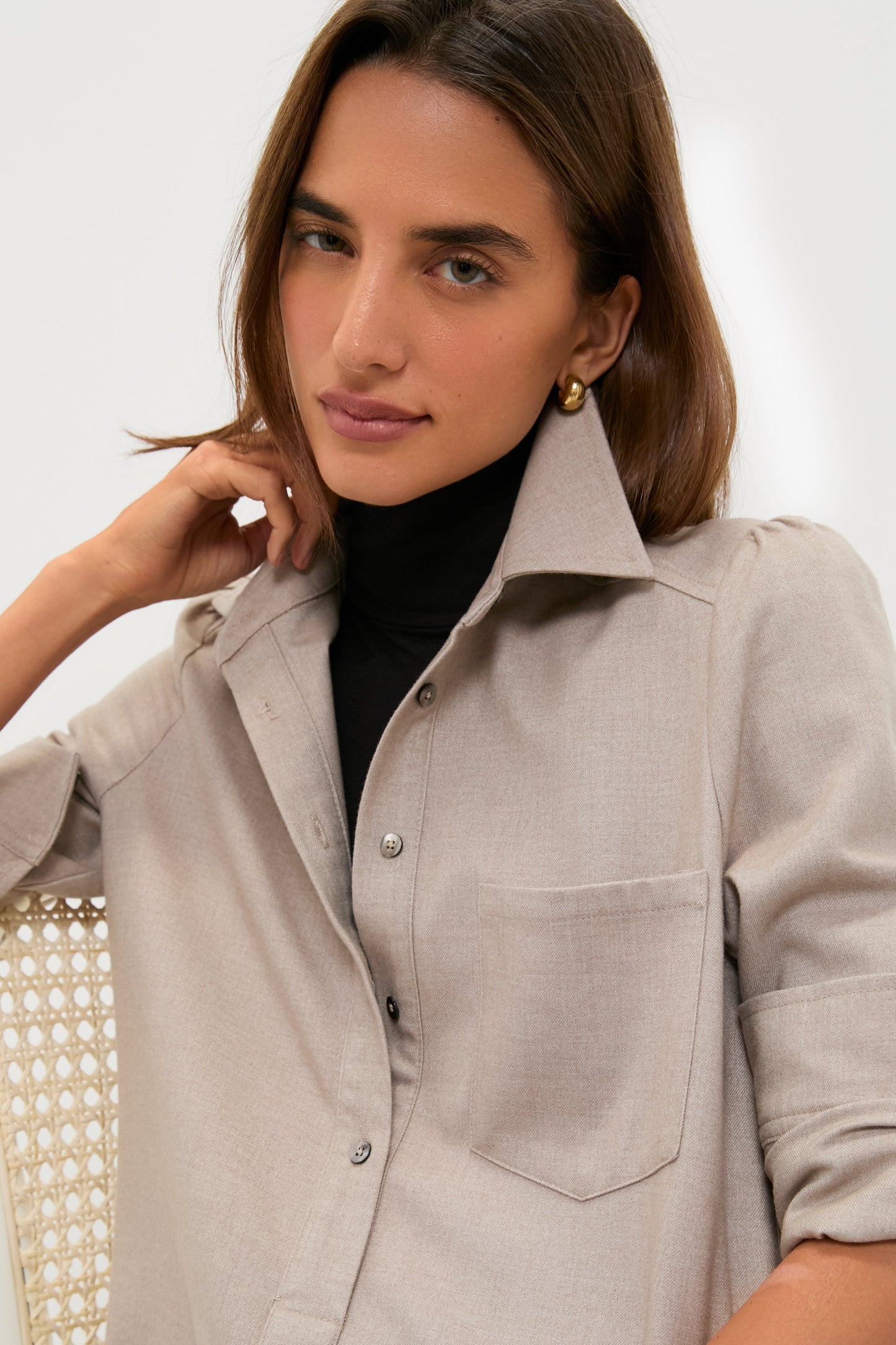 Taupe Brushed Wool Callahan Shirt Dress
