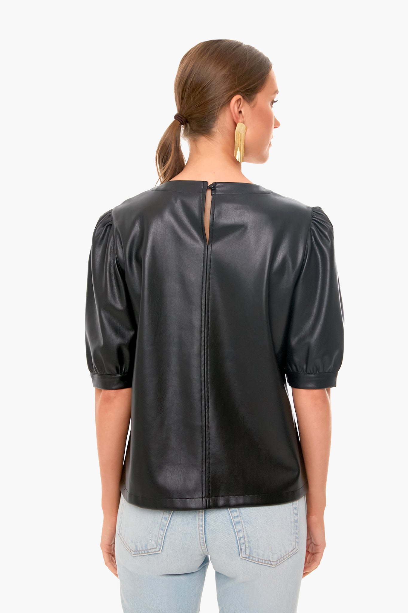Vegan Leather Puff Sleeve Top