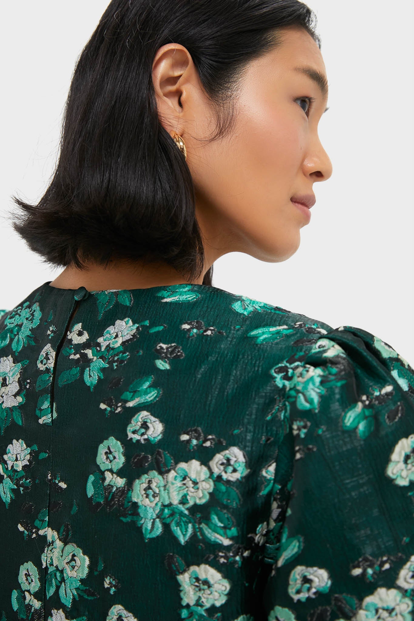 Emerald Magnolia Floral Jacquard Lyla Blouse