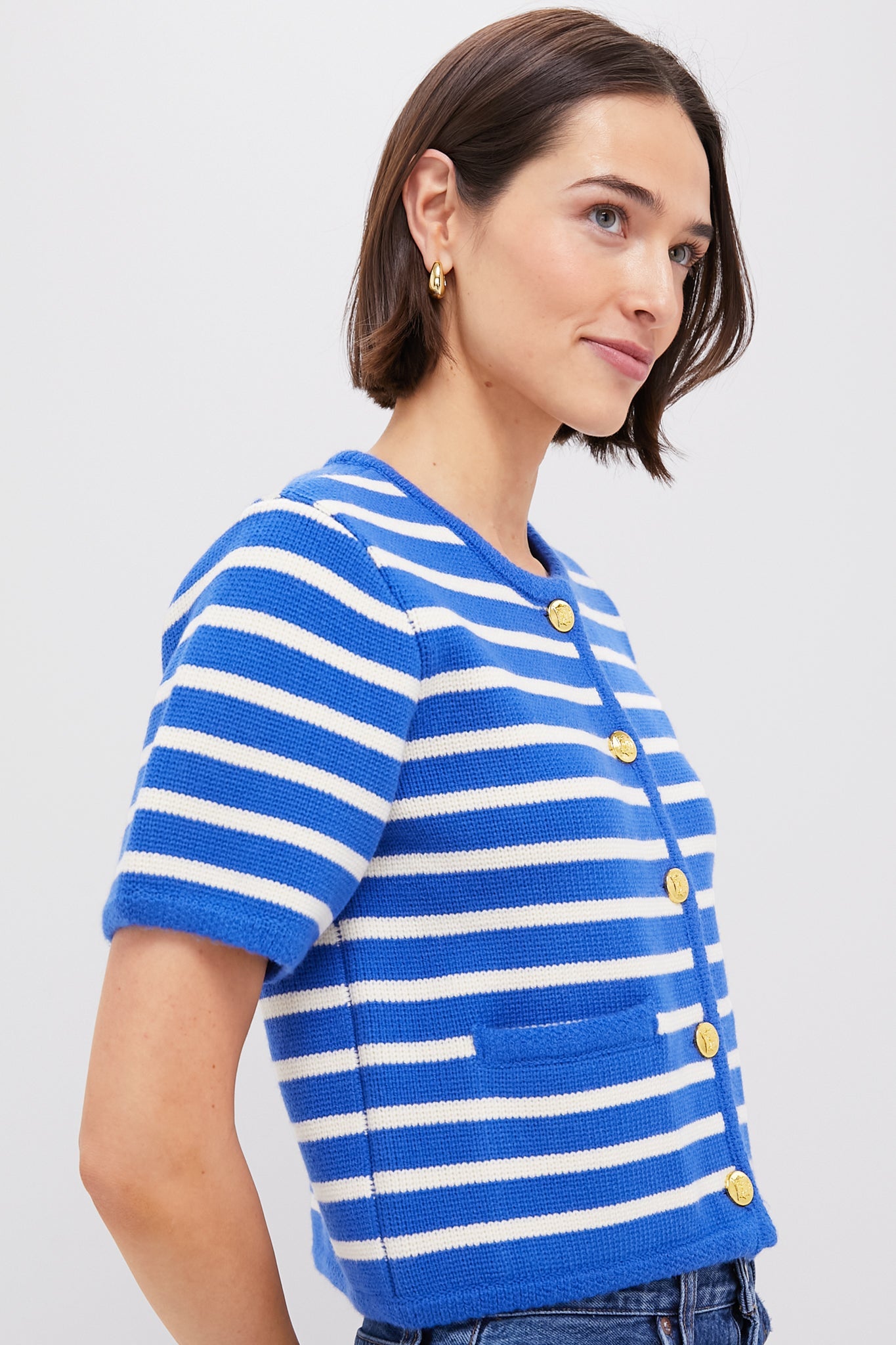 Blue & White Striped Short Sleeve Anna Cardigan