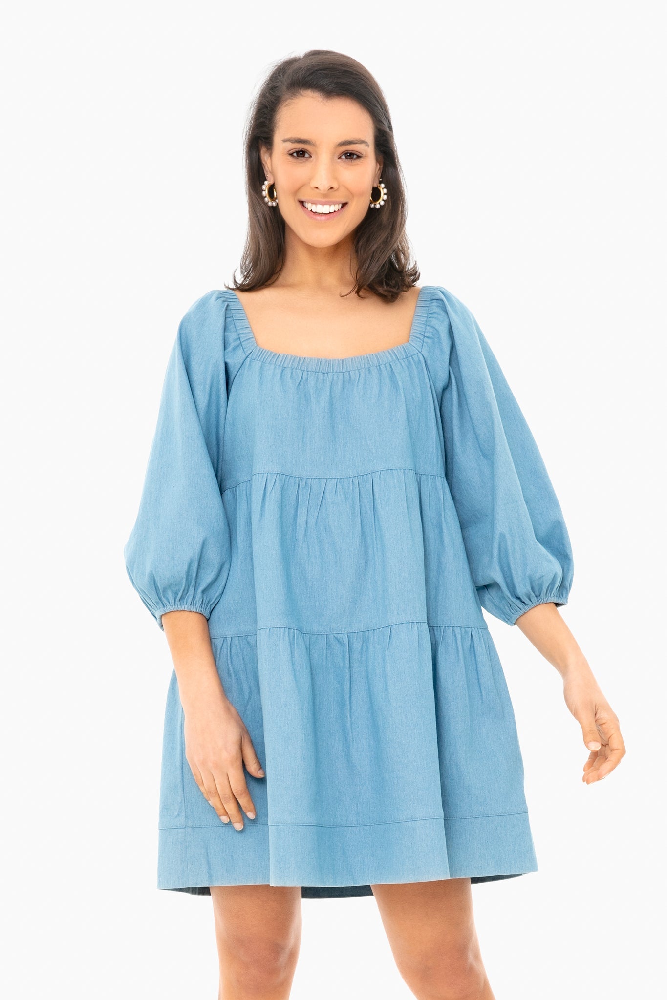 Chambray Square Neck Dress